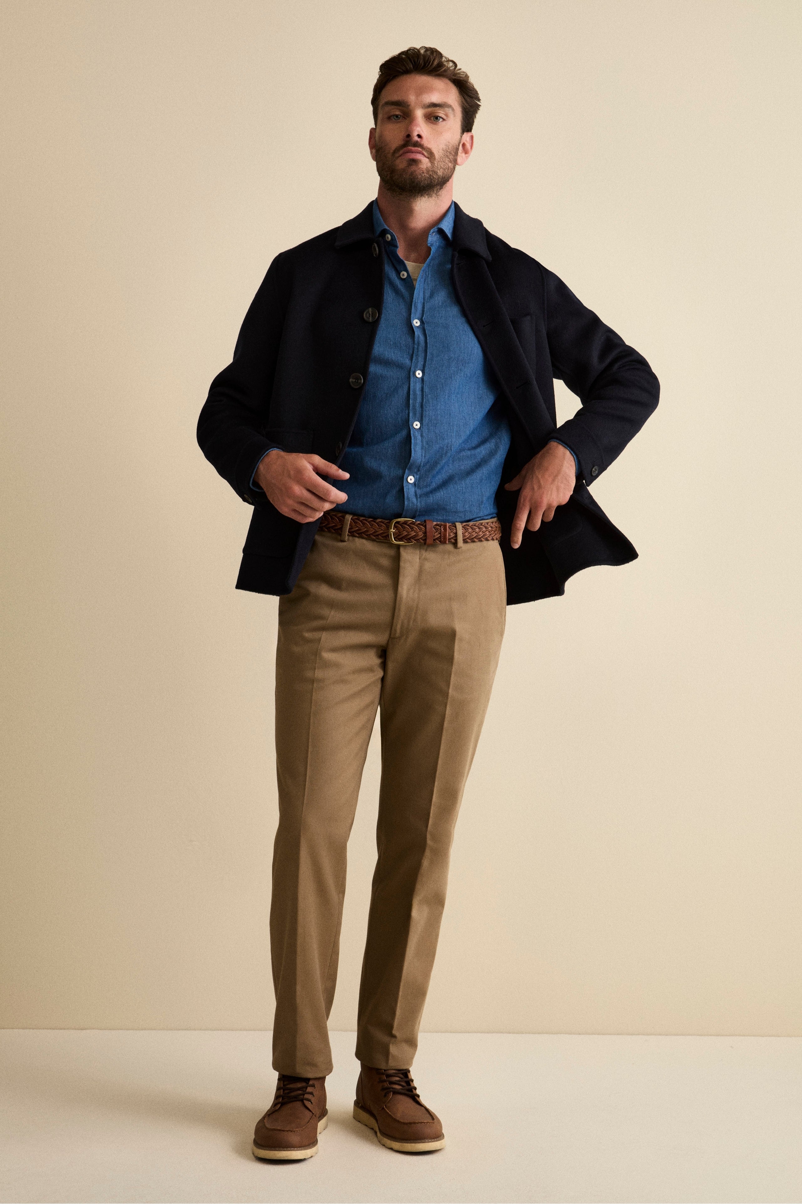 Regular Fit Chino Trousers in Gabardine - BEIGE