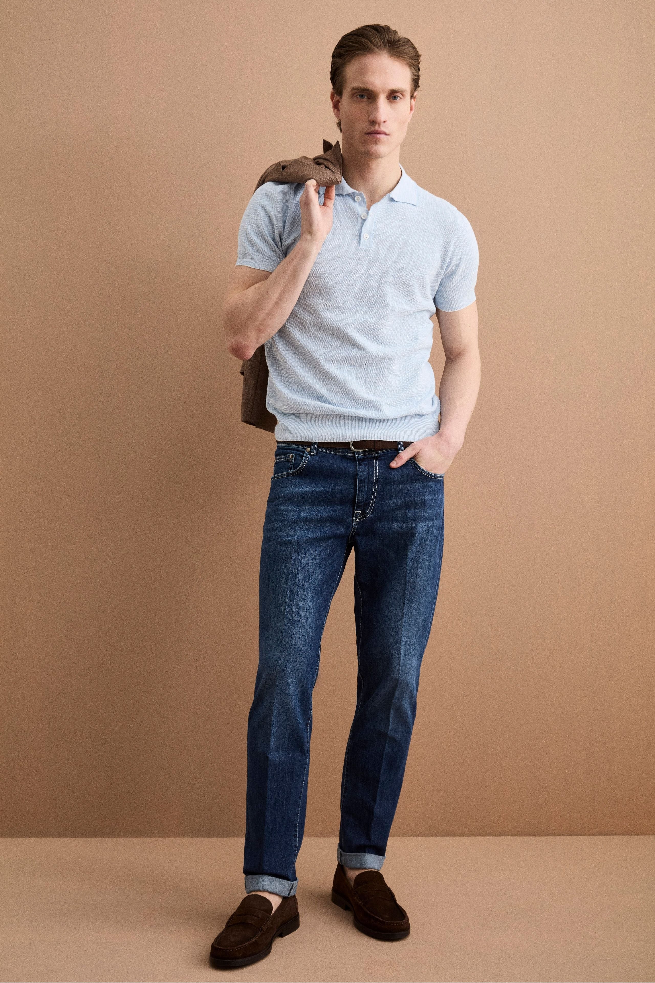 Herren Slim-Fit Five-Pocket-Jeans mit Umschlag - DENIM