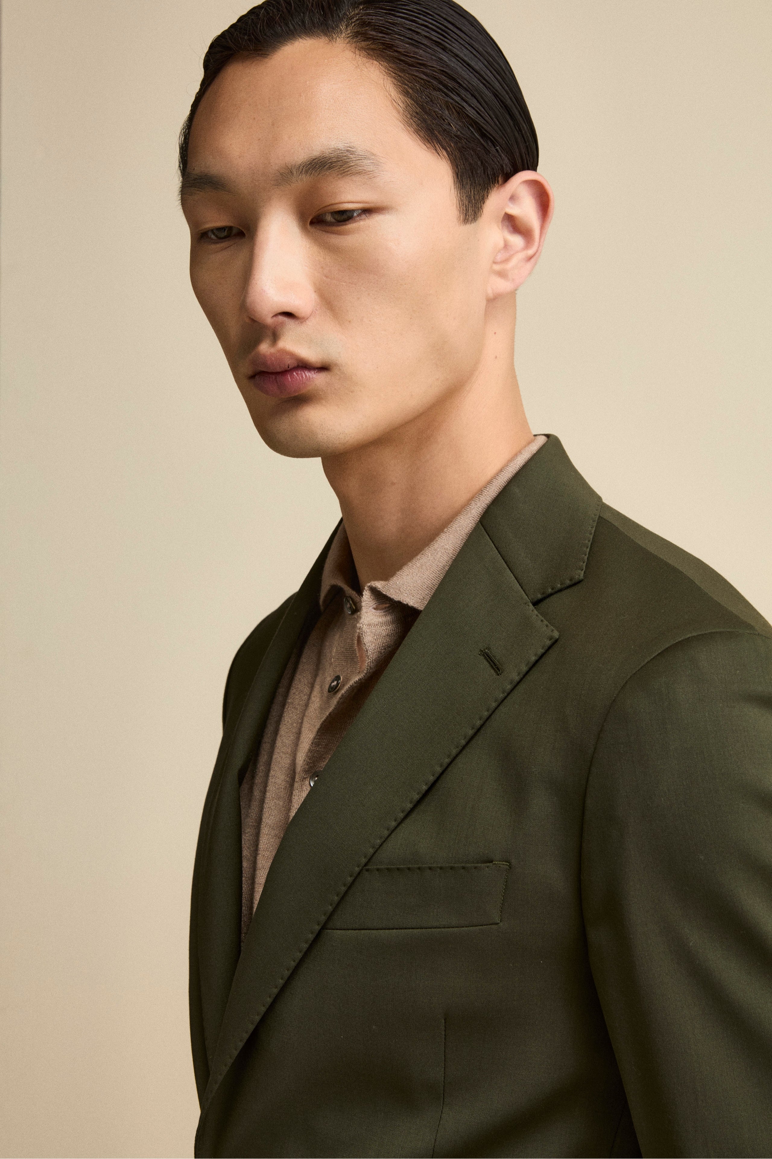 Lined Single-Breasted Wool Suit Slim Fit - Green