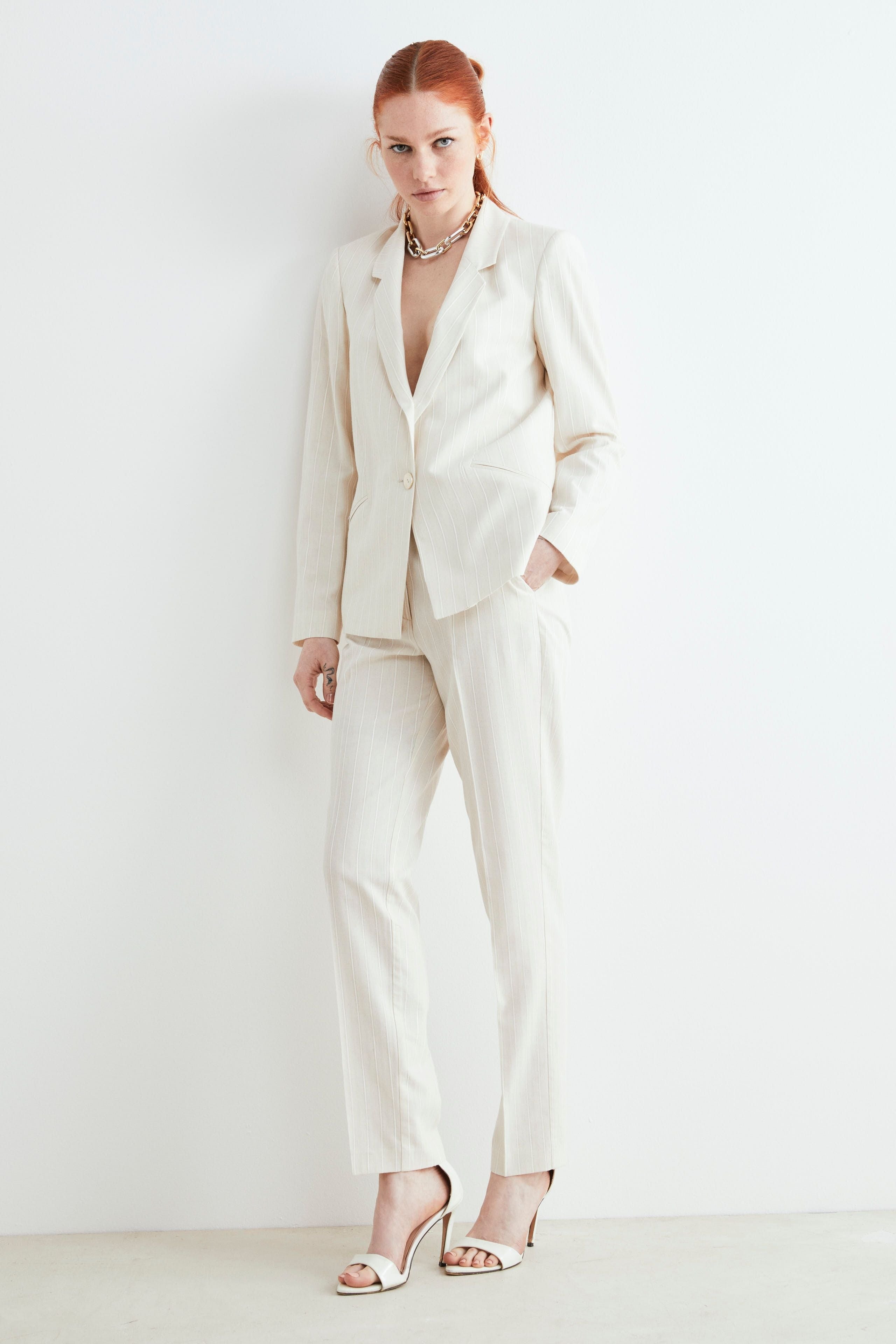 Pantaloni gessati in lurex - SABBIA