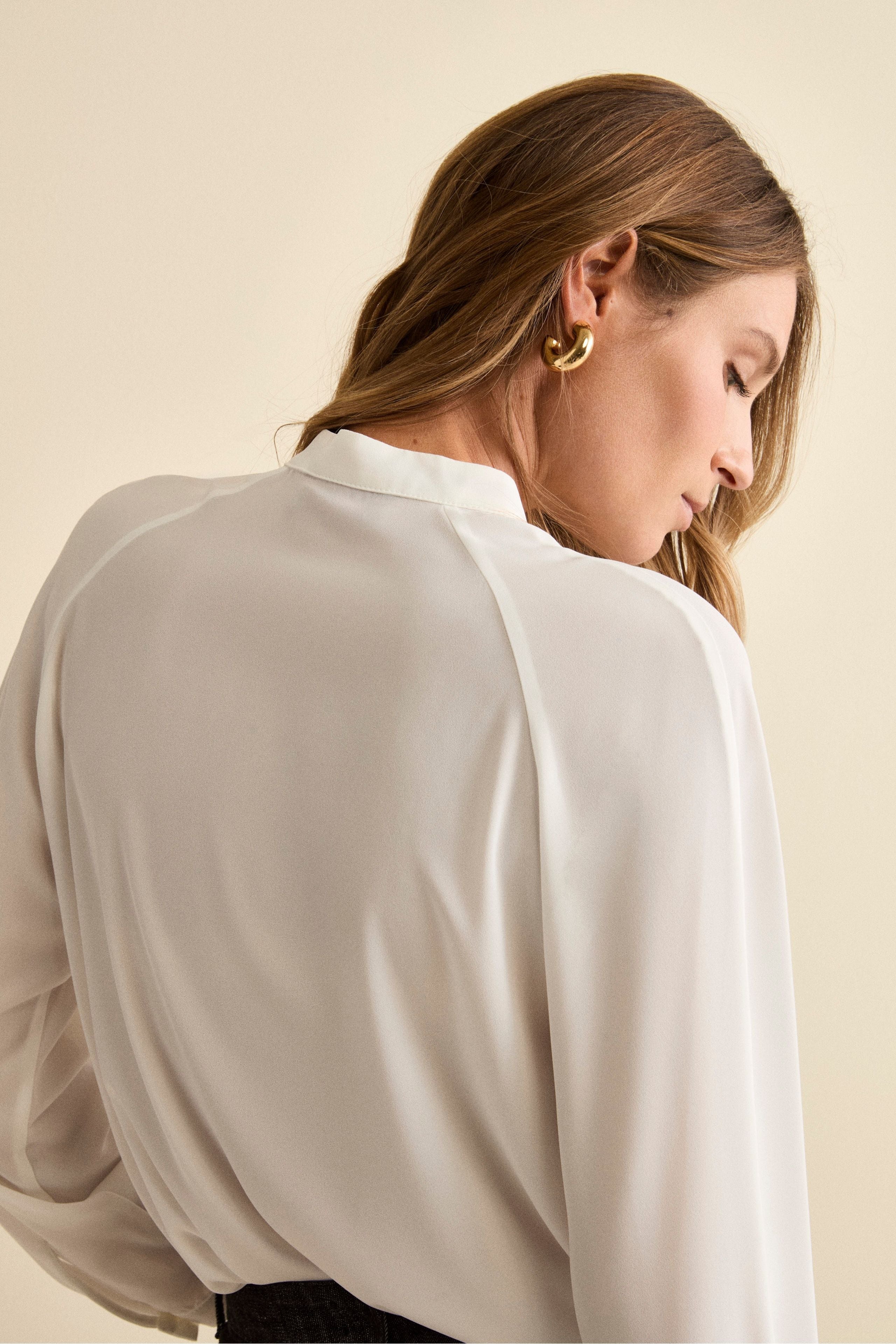 Oversized Raglan Blouse in Double Yarn - CREAM