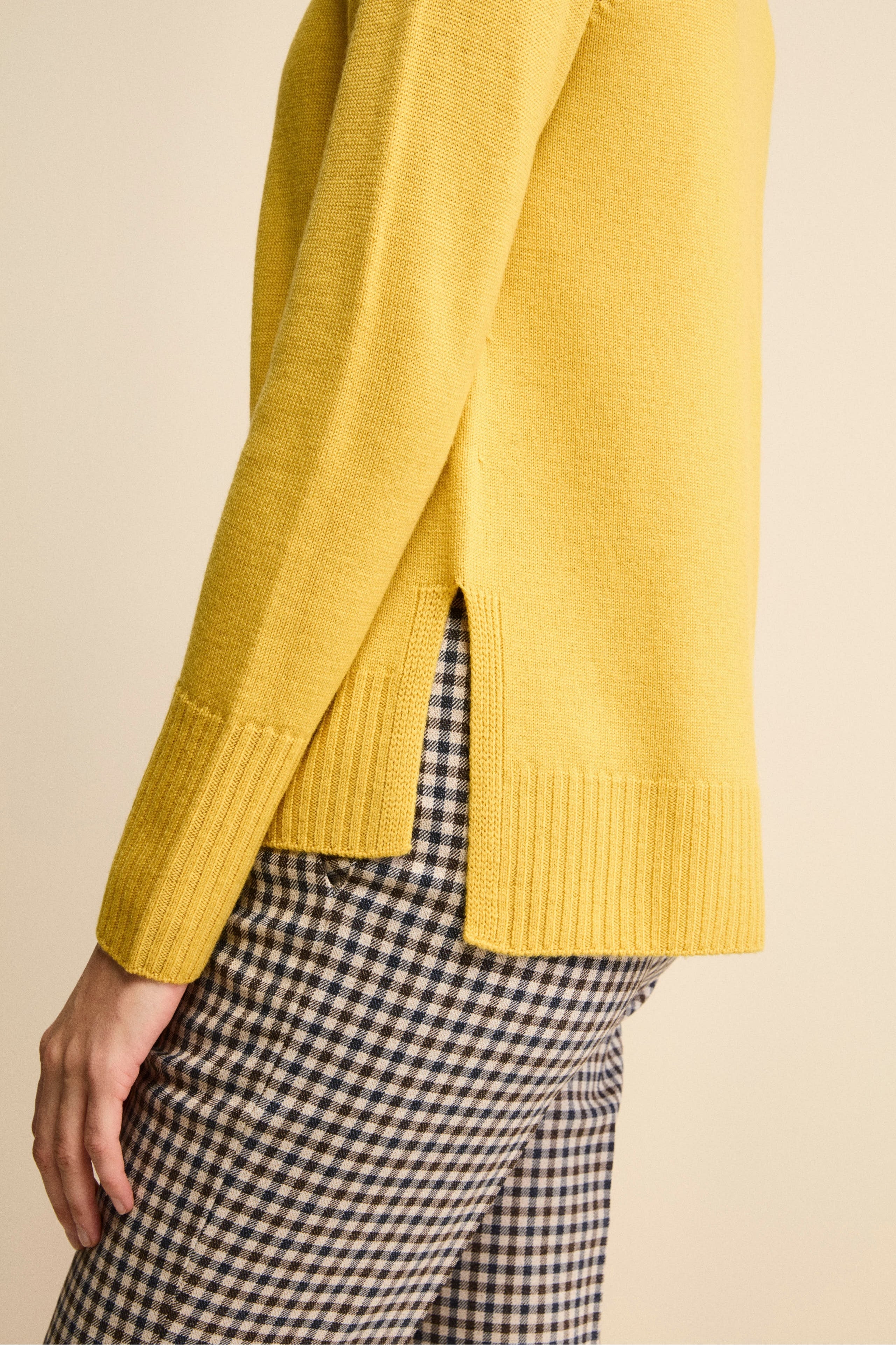 Merino Wool Crewneck with Ribbed Hem - -