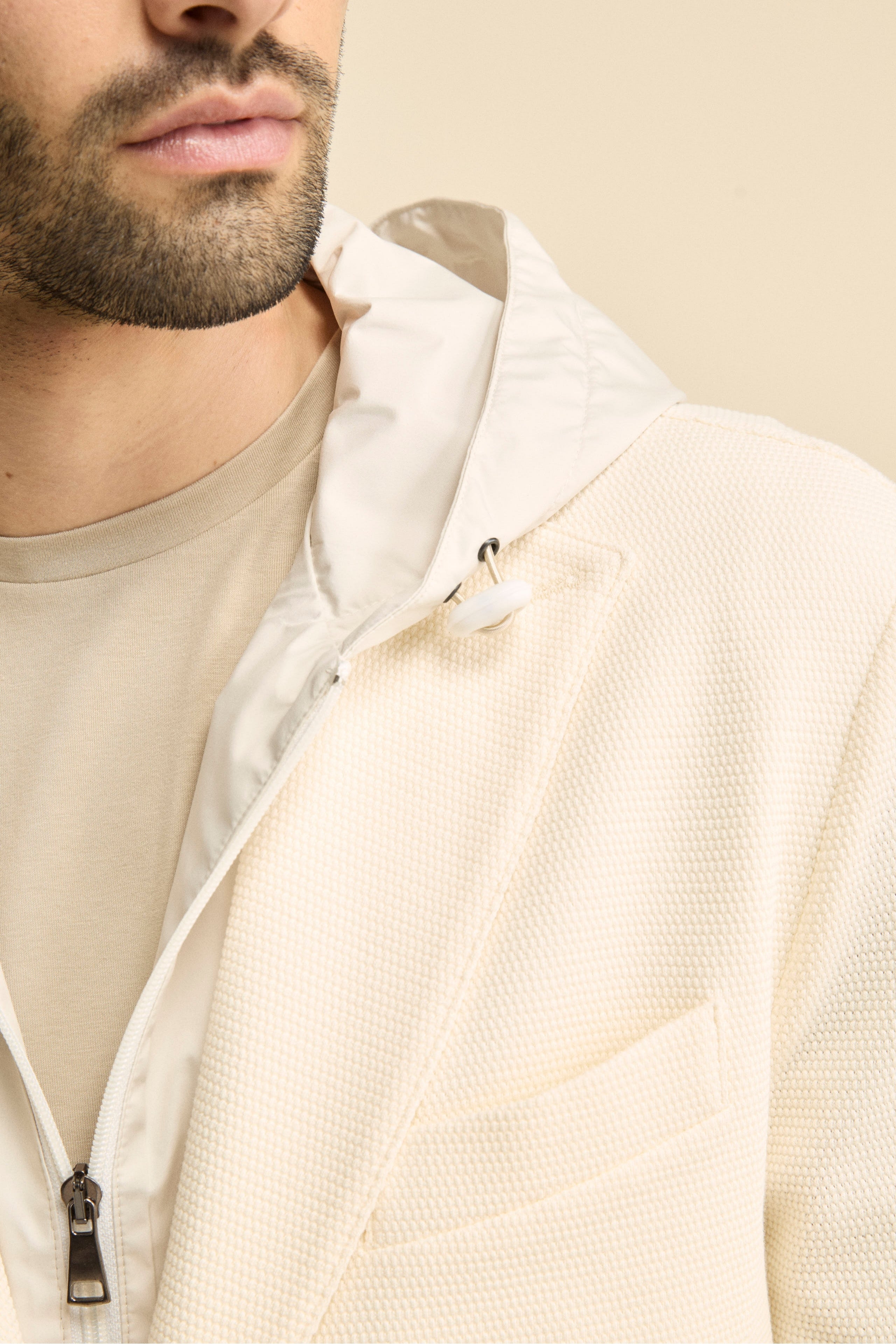 Giacca in Cotone con Pettorina e Cappuccio - NATURALE