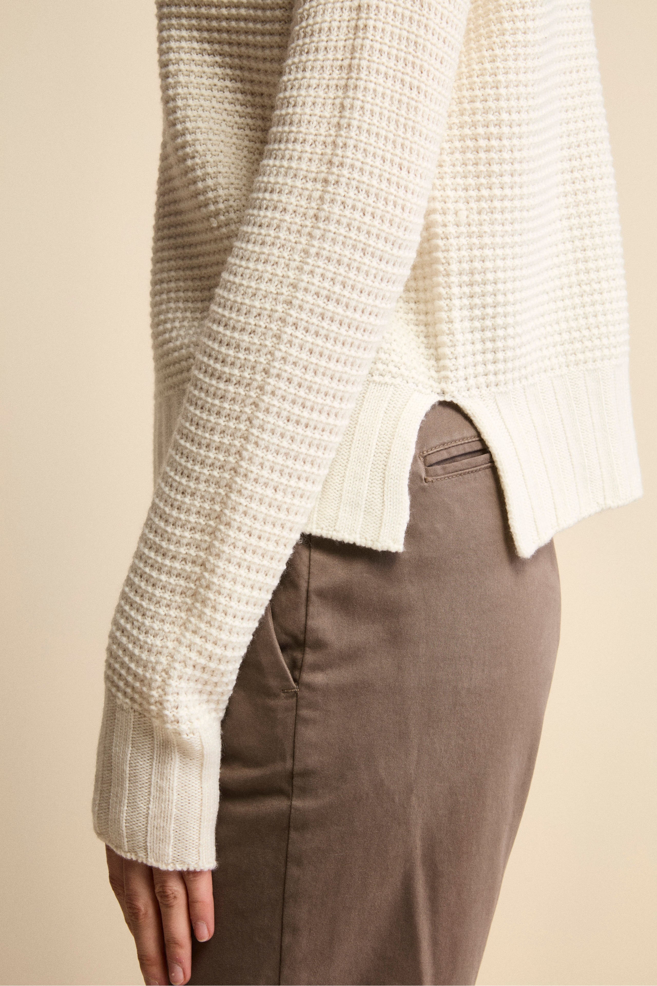 Boat-Neck Sweater in Textured Merino Wool - ECRU