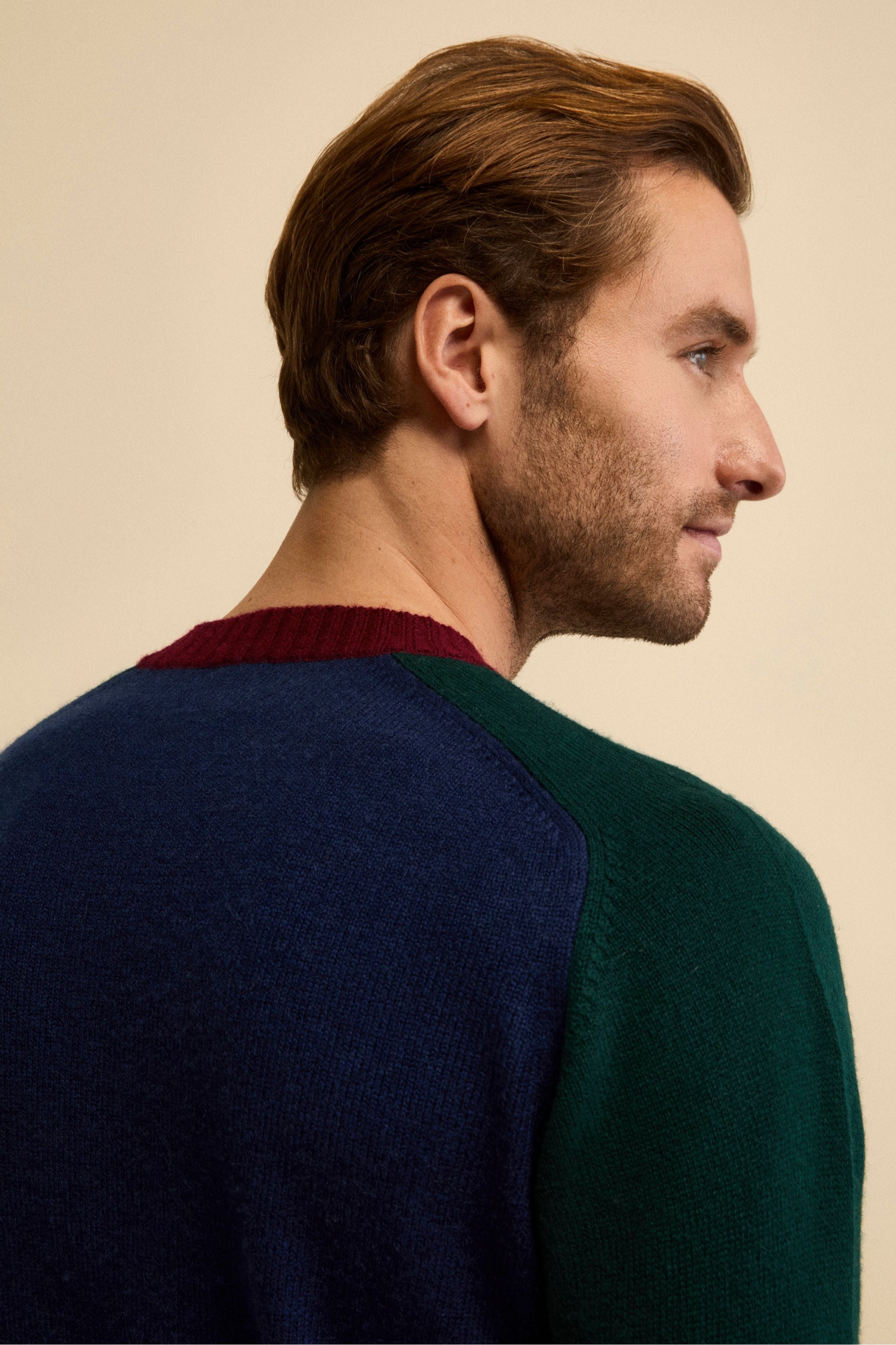 Pull Raglan Rayé en Laine et Cachemire - Motif bleu