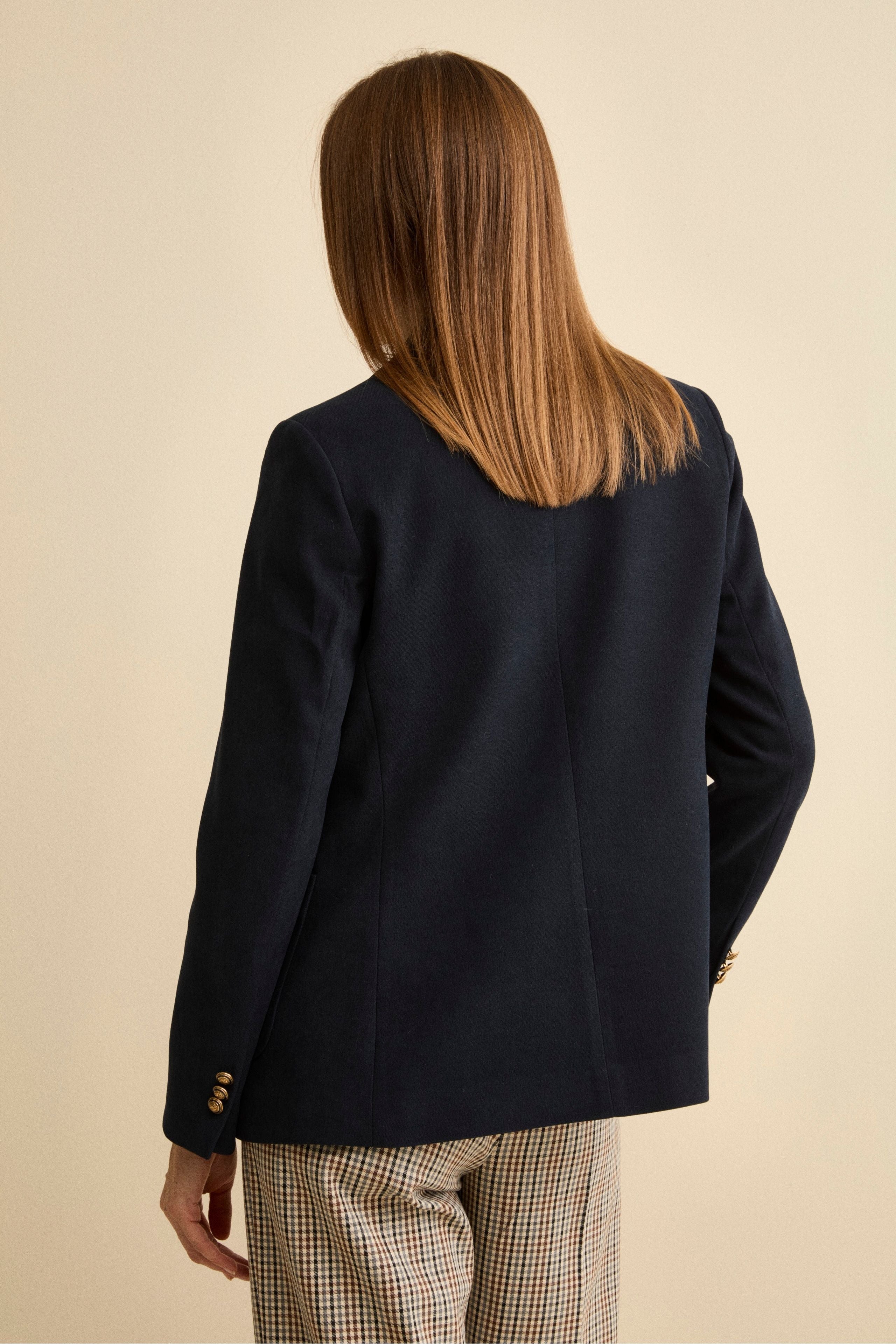 Gefütterte einreihige Samtjacke - BLAU