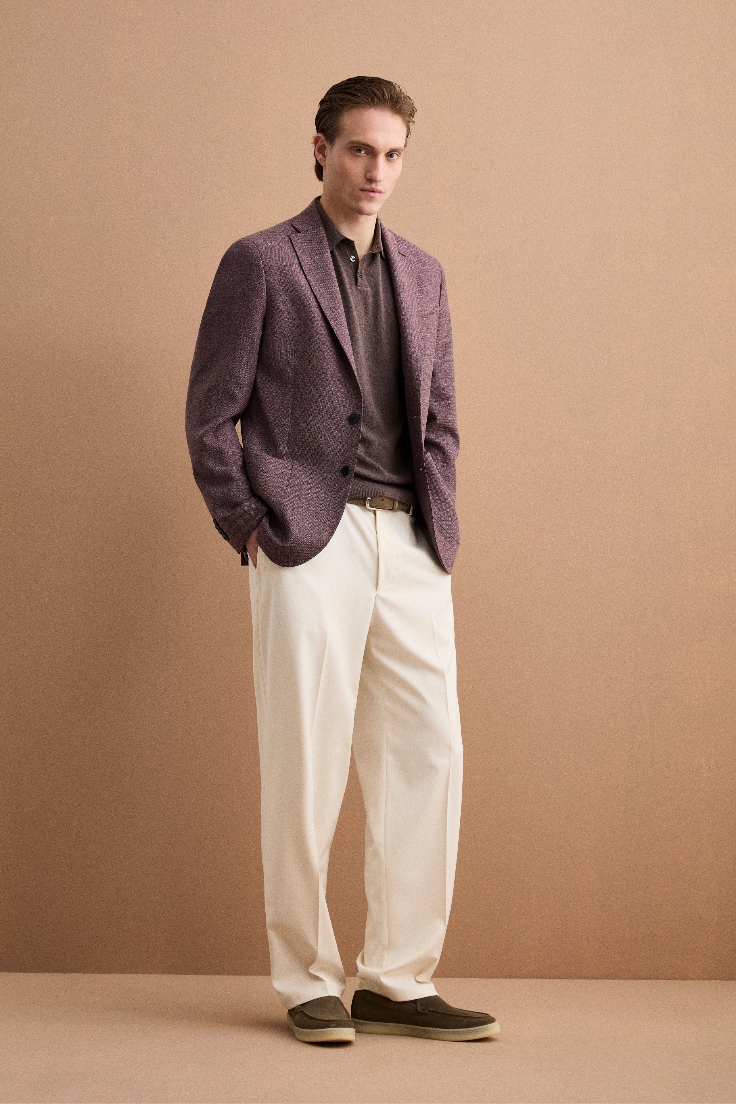 Weite Hose aus Wollmischung mit Bundfalten - Creme weiß