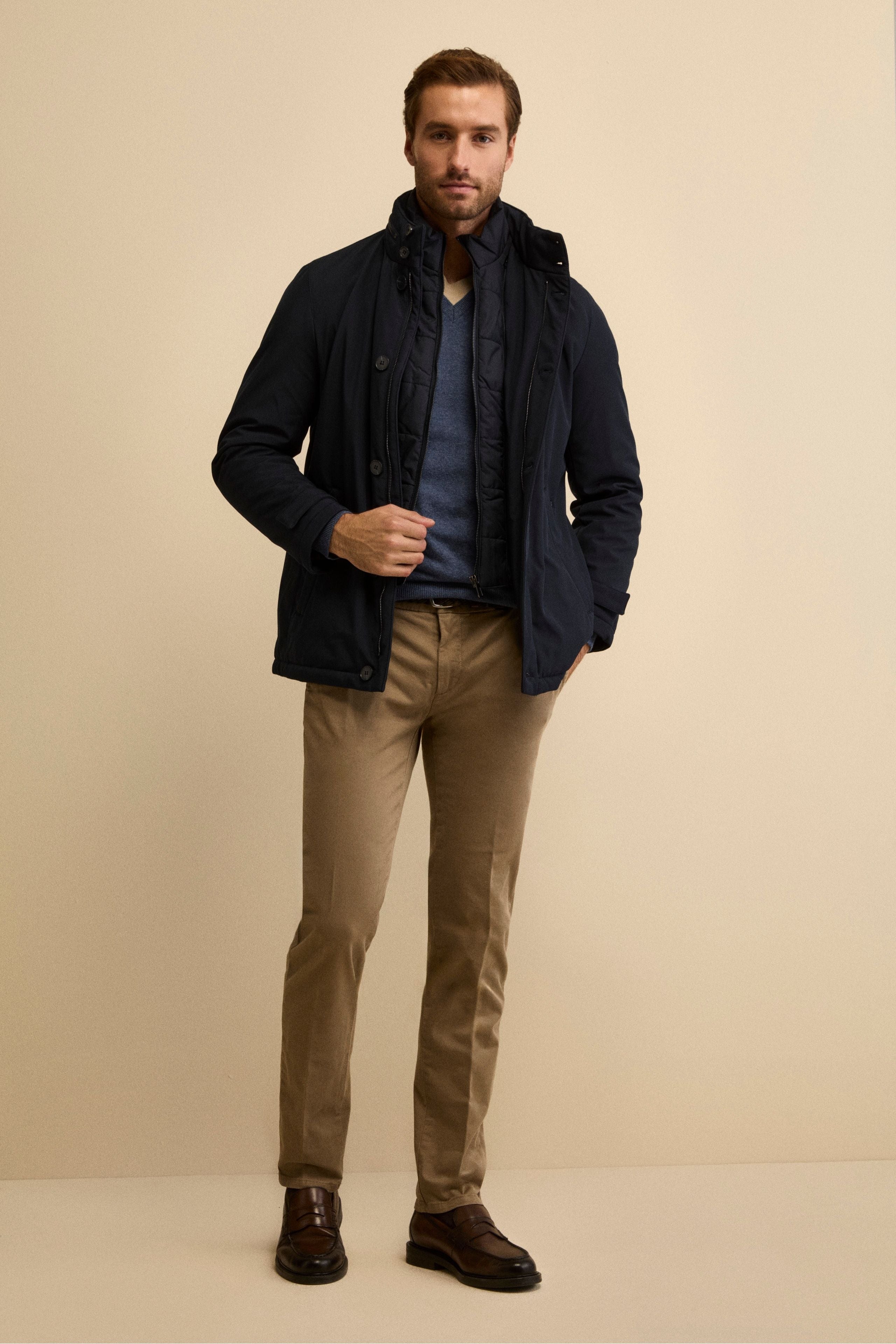 Pantalon Slim Fit à pinces en gabardine - gris