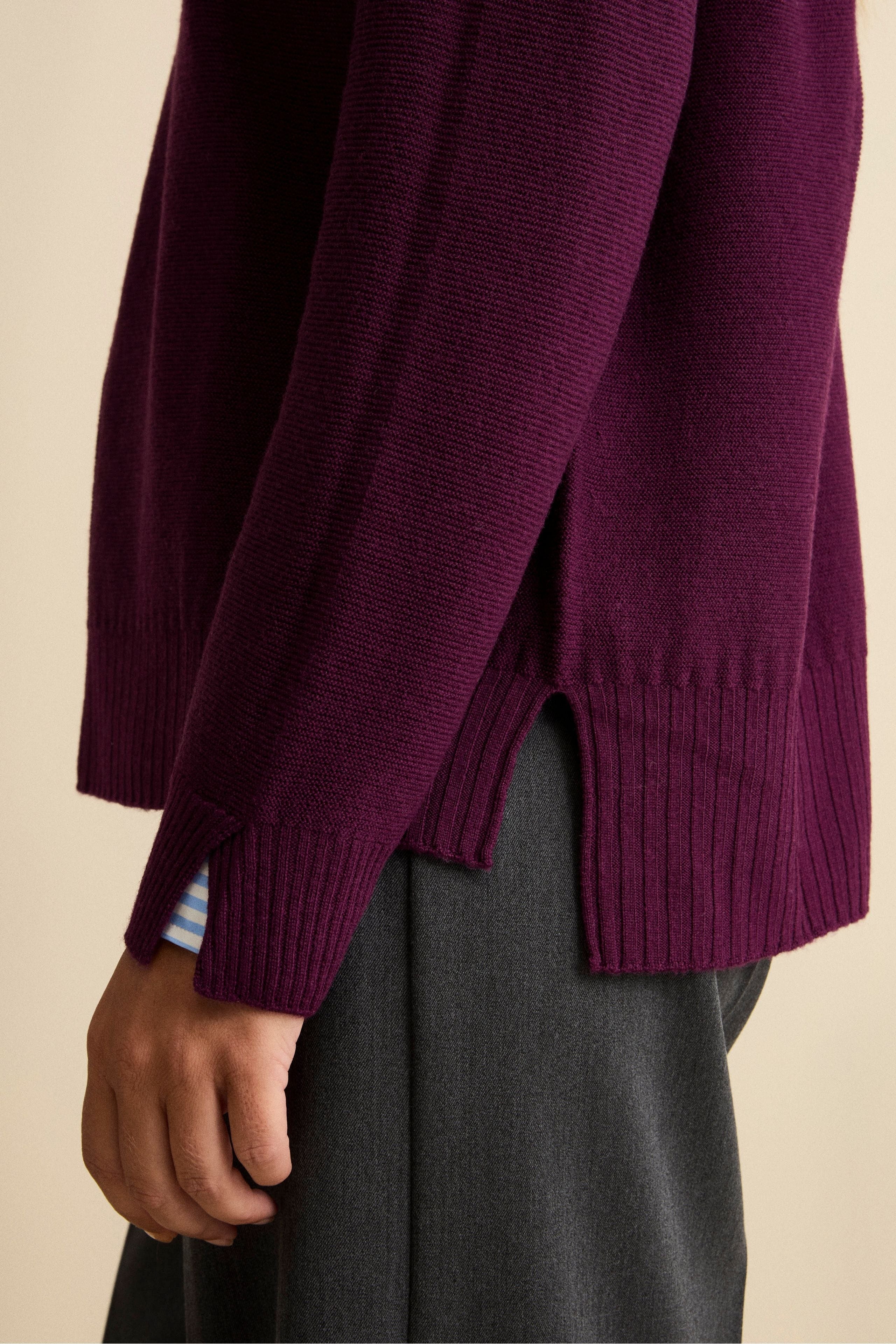 Oversized Merino Wool V-Neck Sweater - VIOLET
