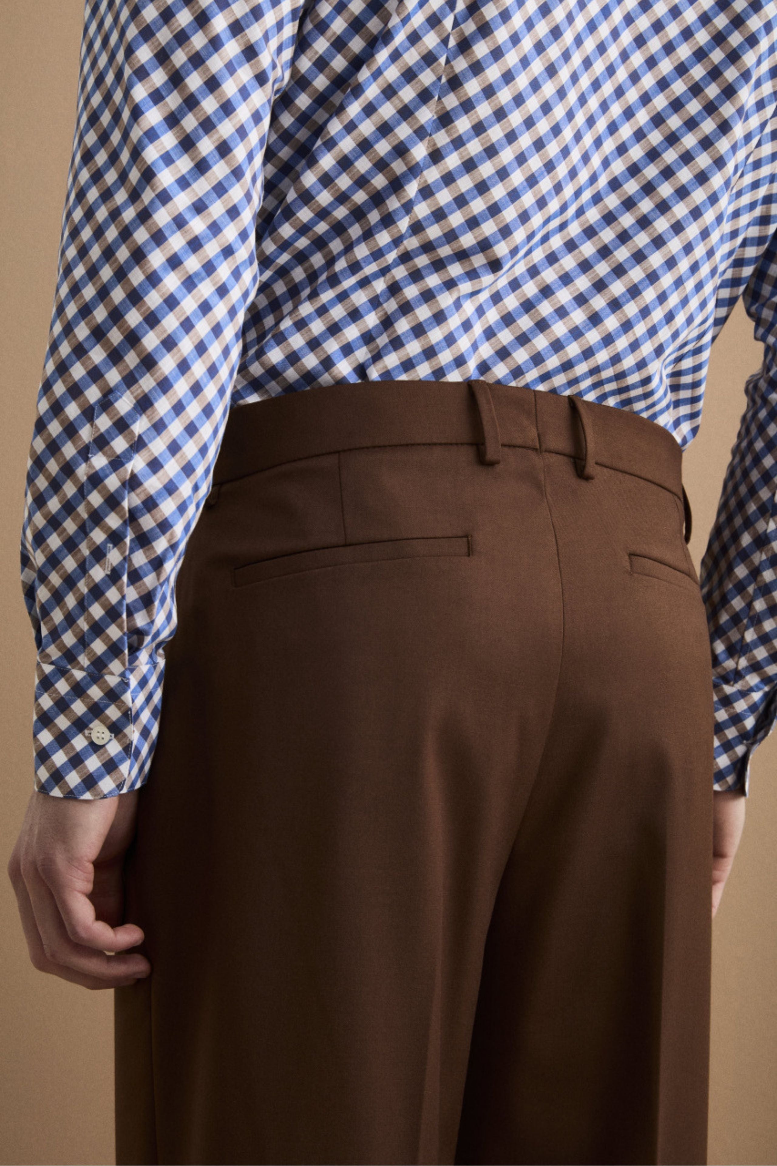 Pantalone Gamba Larga in Misto Lana con Piega - BRUCIATO