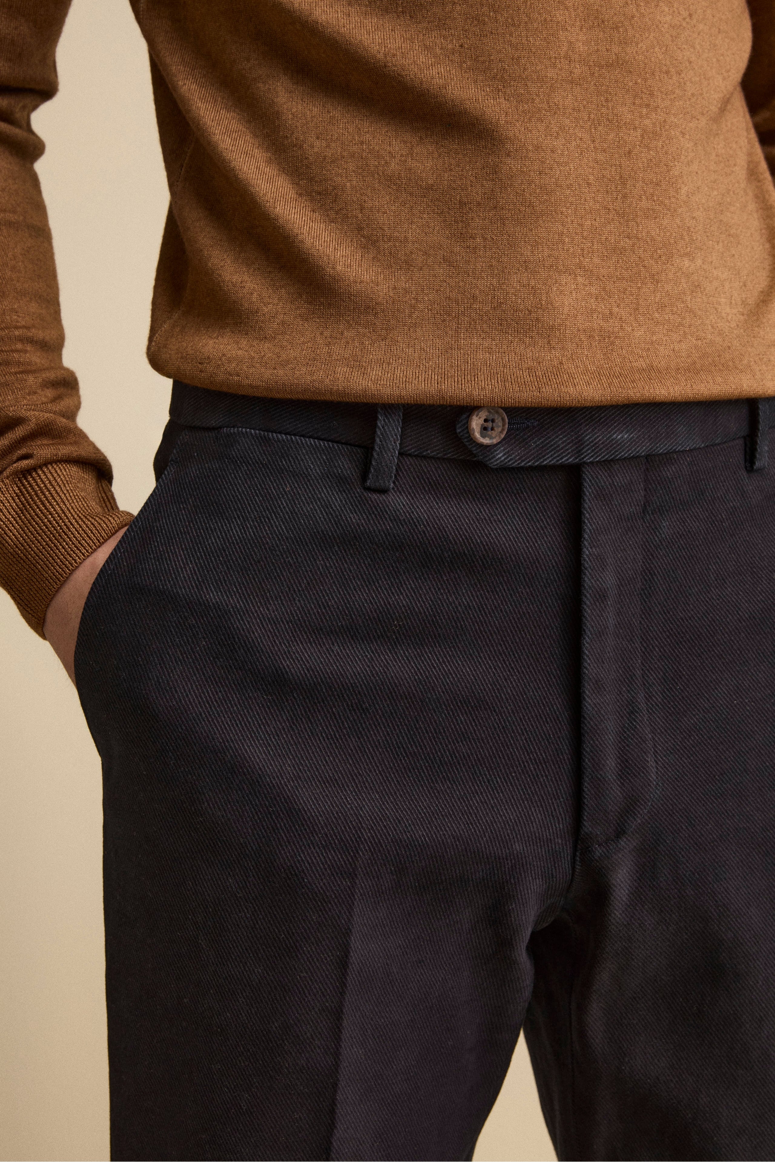 Cotton Slim Fit Pleated Trousers - BLUE