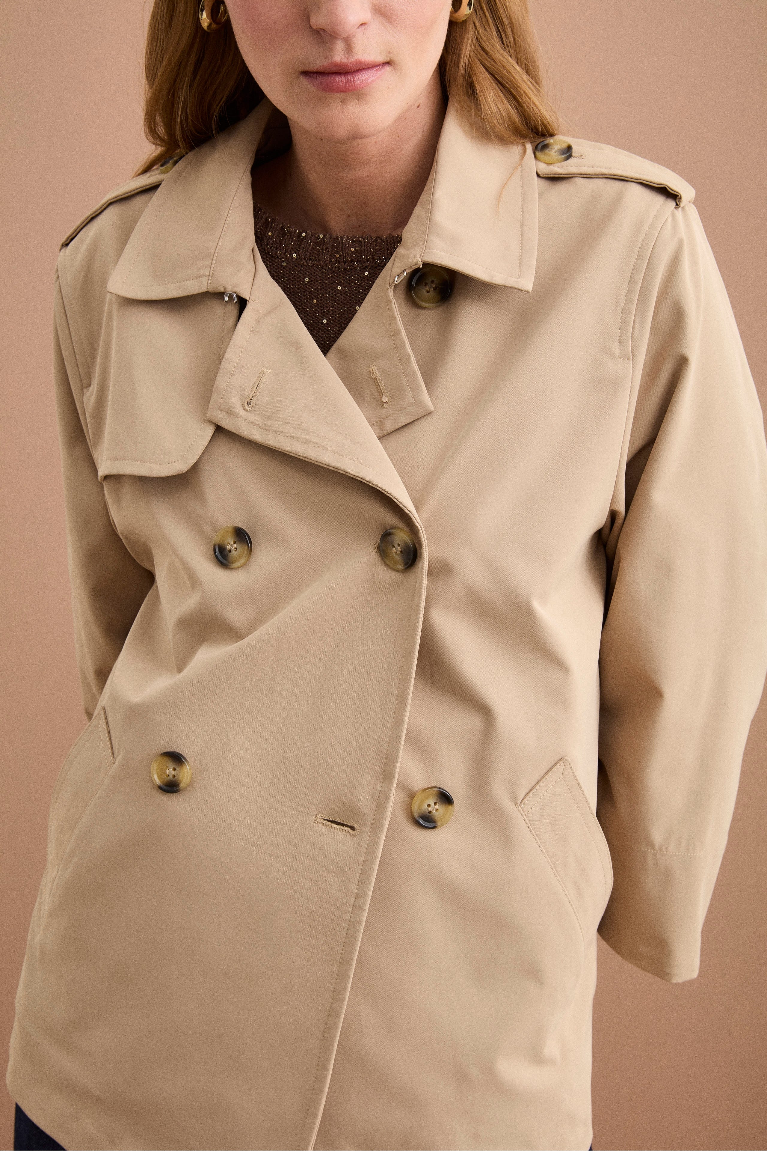 Trench Corto Doppiopetto Oversize - BEIGE