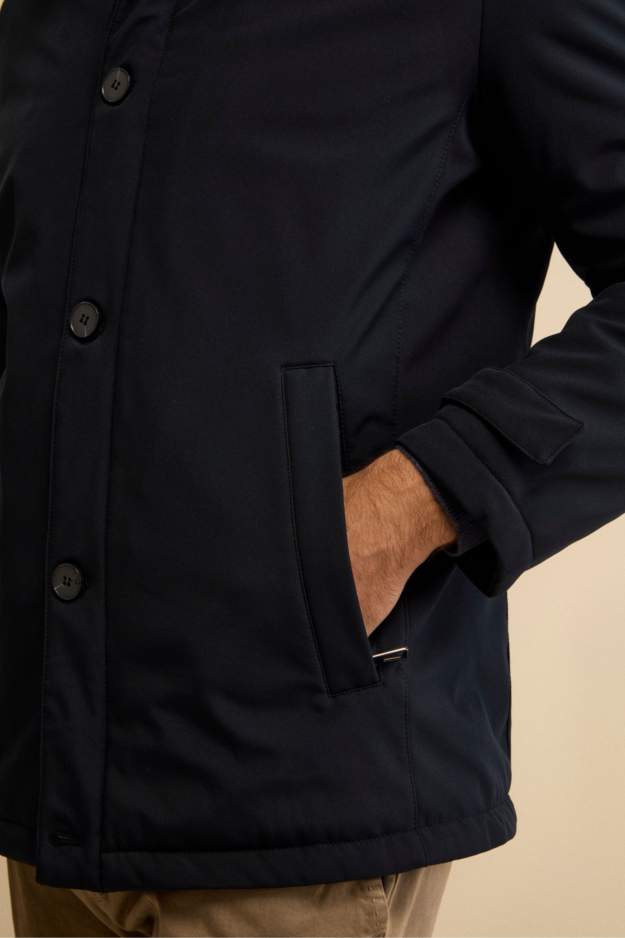 Winter Coat with Removable Bib and Detachable Hood - BLUE