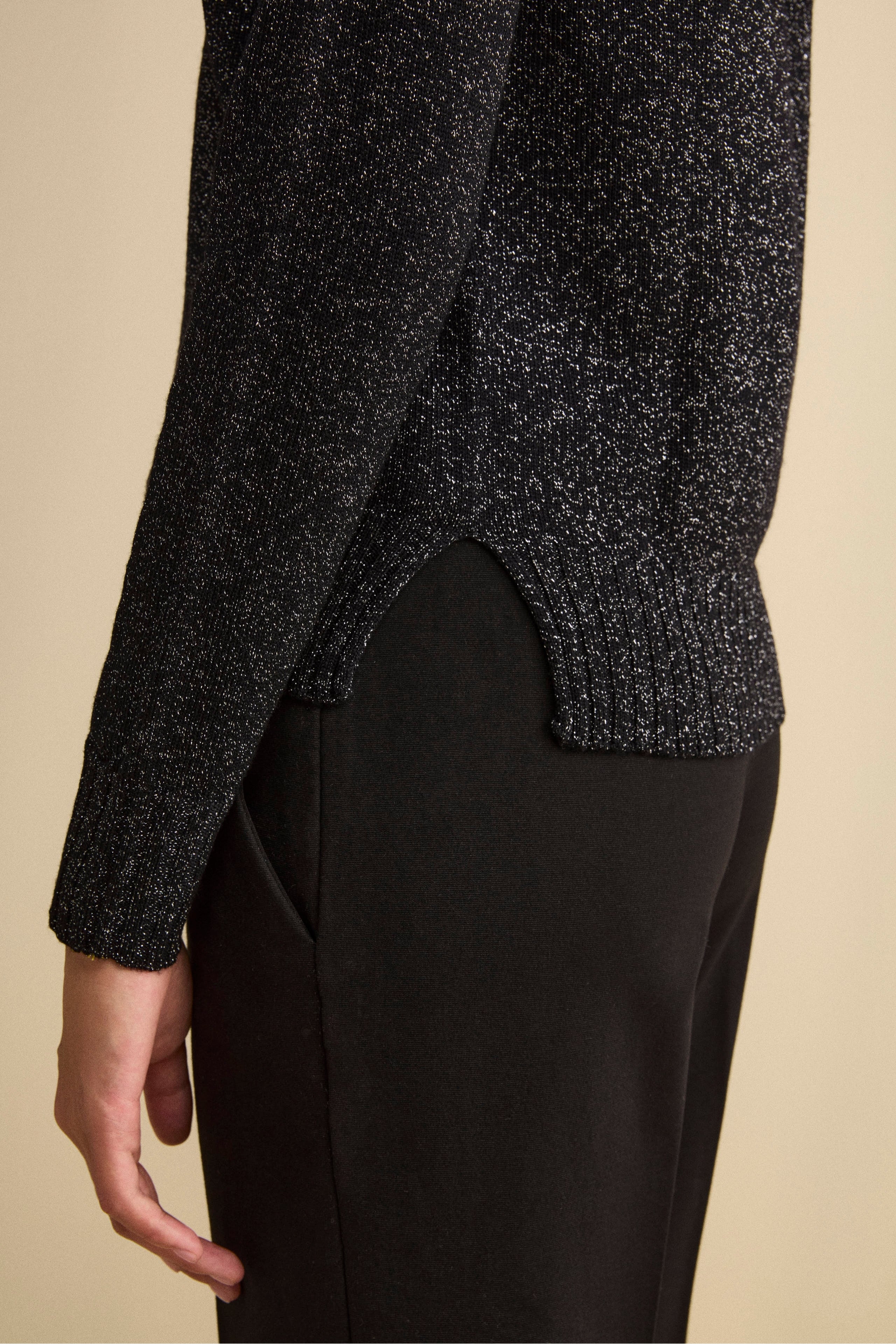 Merino-Rundhalspullover mit Lurex - SCHWARZ