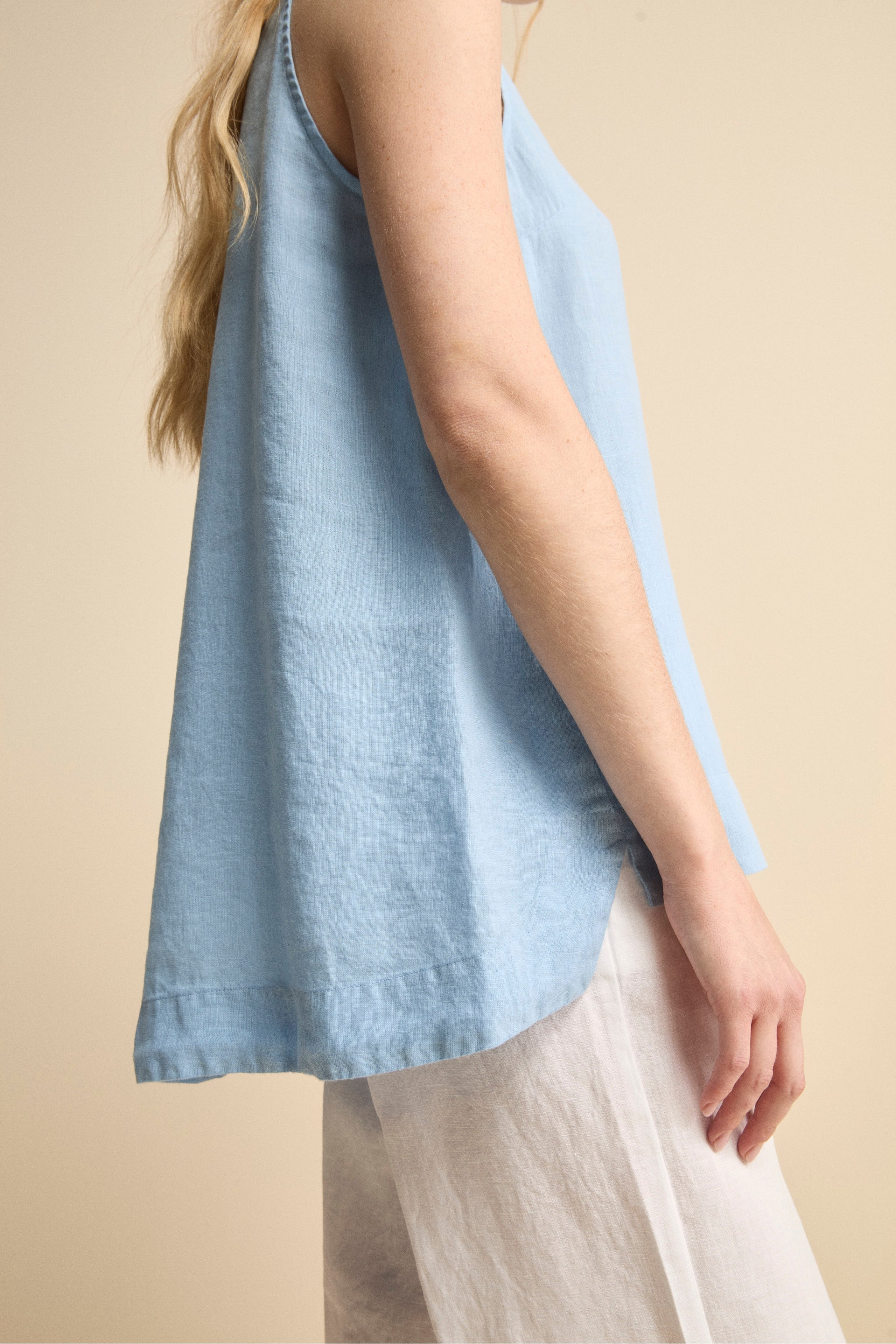 Camicia Morbida Smanicata in Lino - AZZURRO