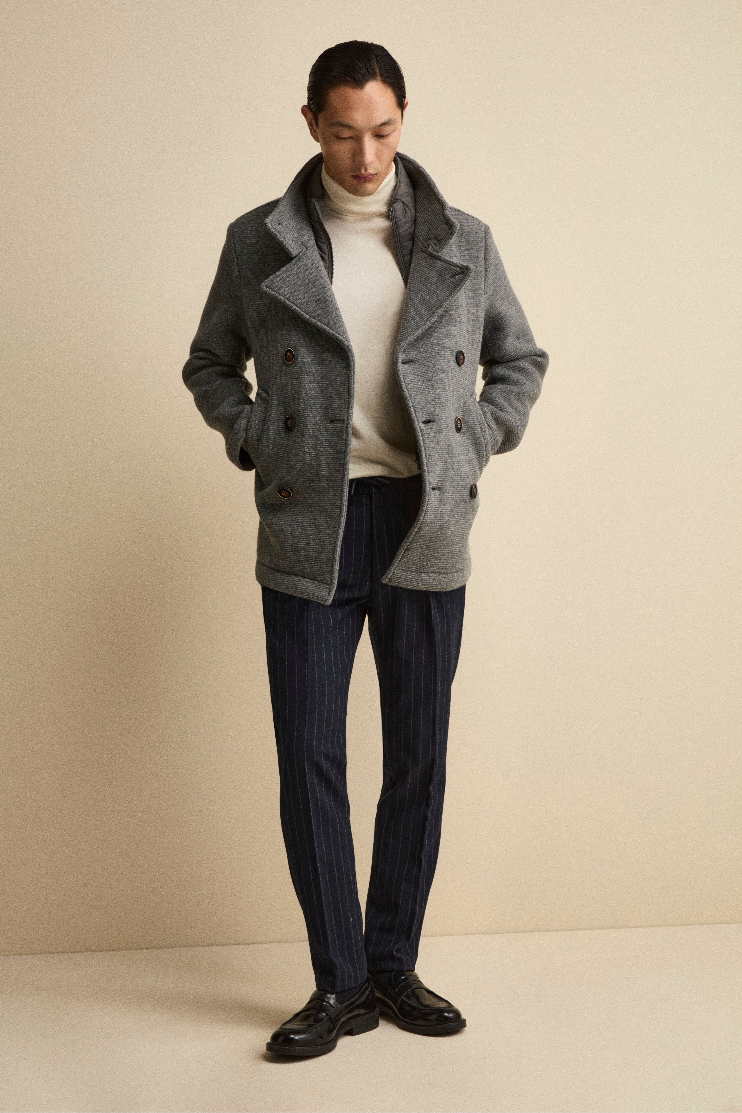 Pinstripe Drawstring Trousers in Wool Blend - BLUE