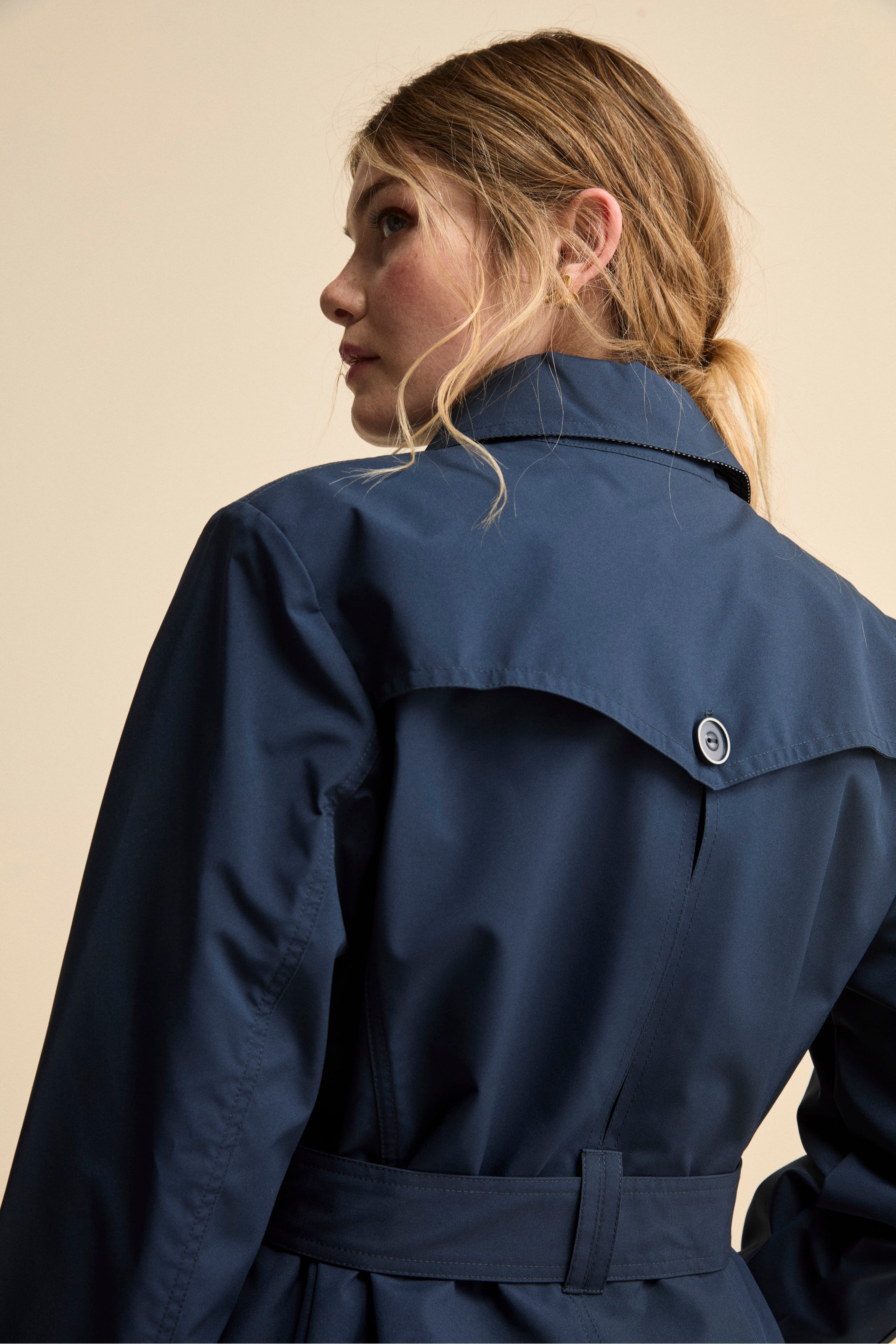 Trench Monopetto Midi con Cintura - BLU