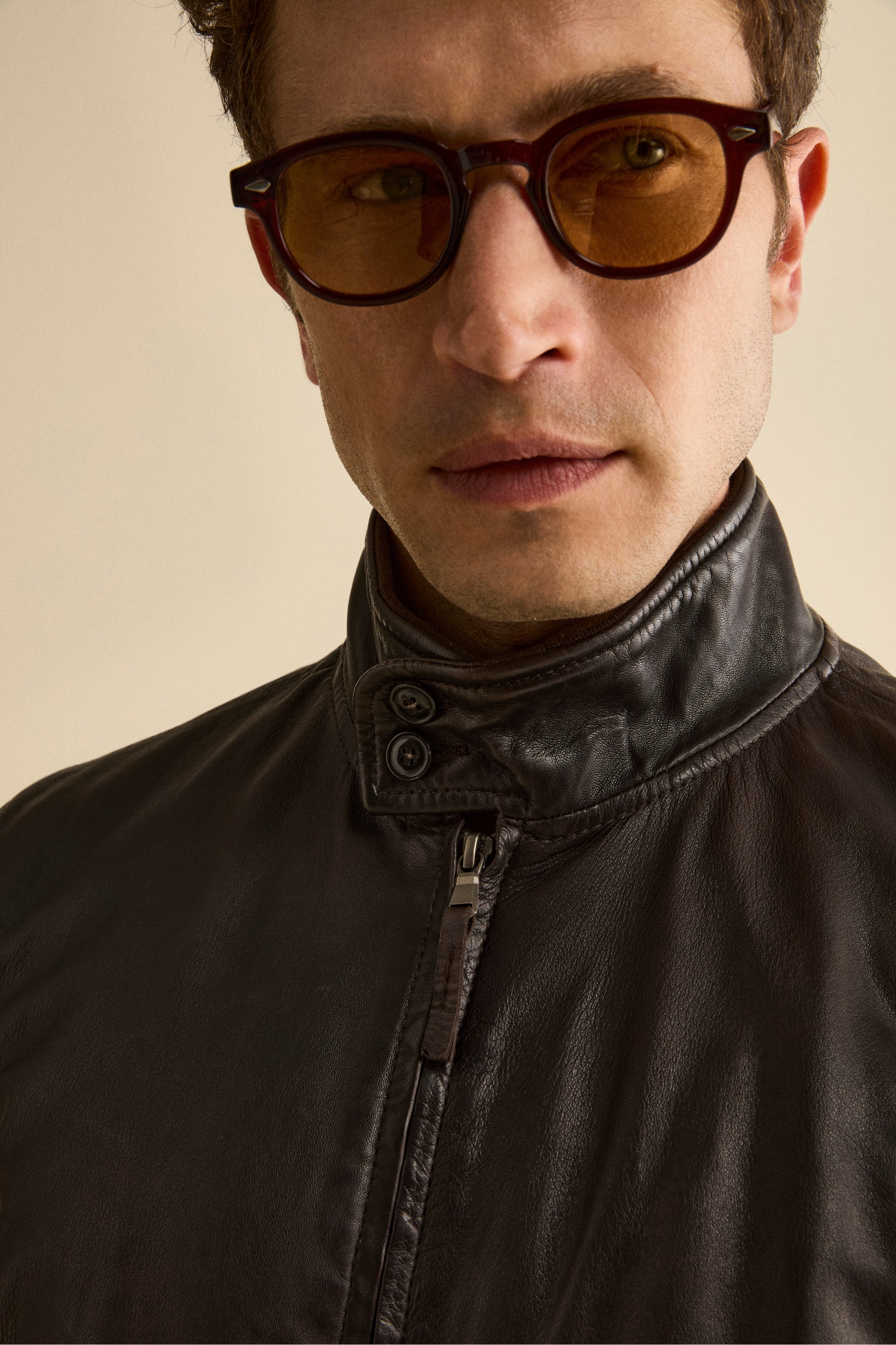 Wattierte Lederjacke - Dunkelbraun