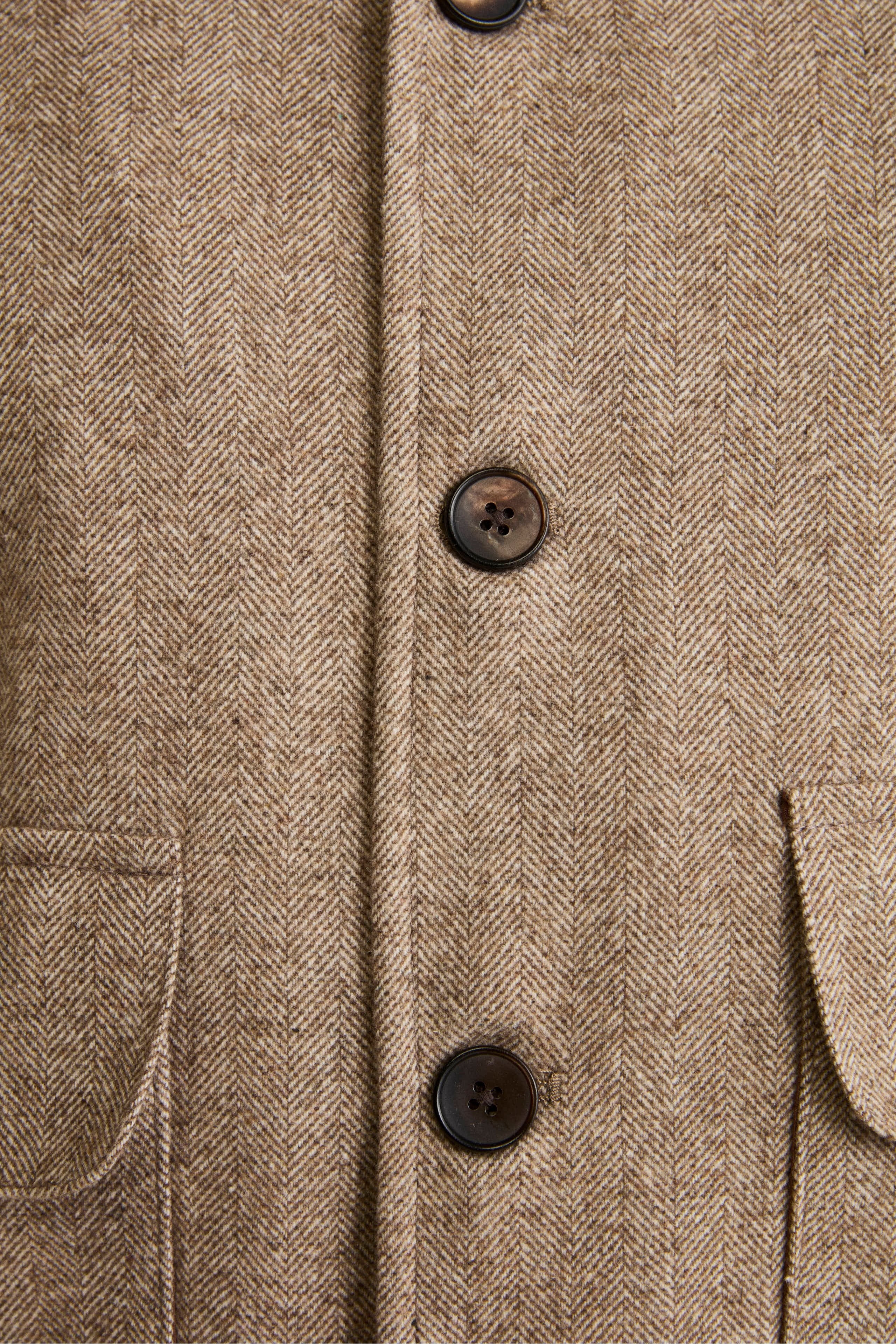 Herringbone Bomber with Pockets in Wool Blend - Brown herringbone