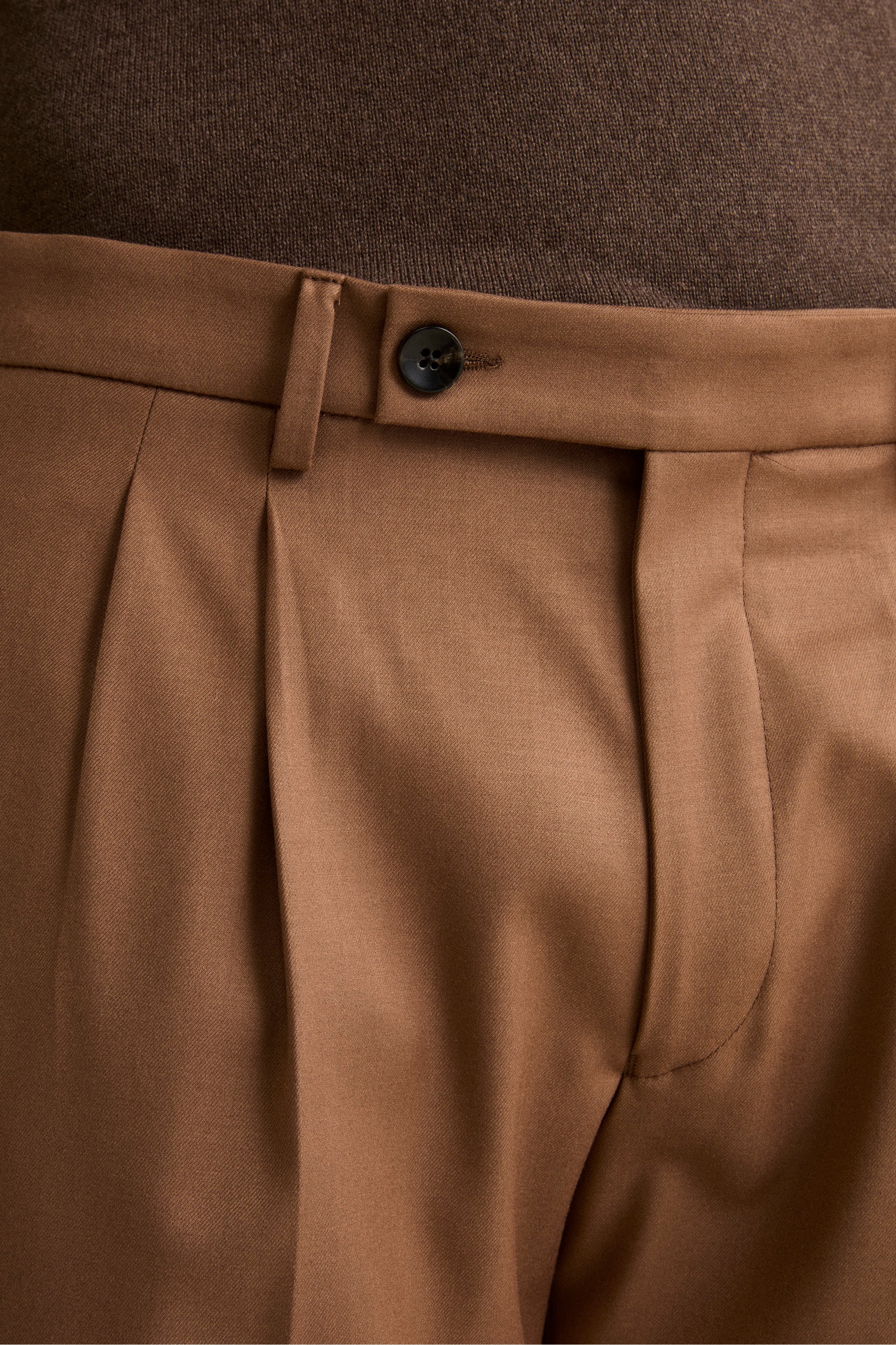 Pantalon à Pinces Large en Laine Mélangée - Camel