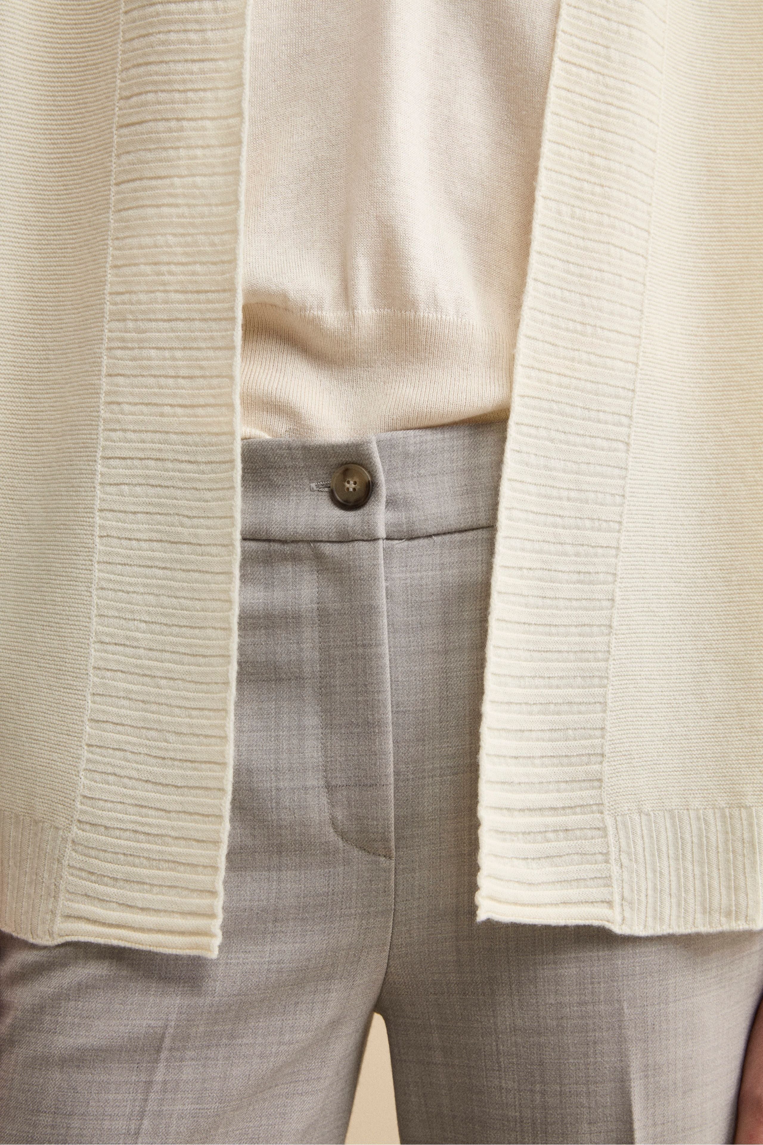 Long Wool Cardigan with Shawl Collar - CREAM