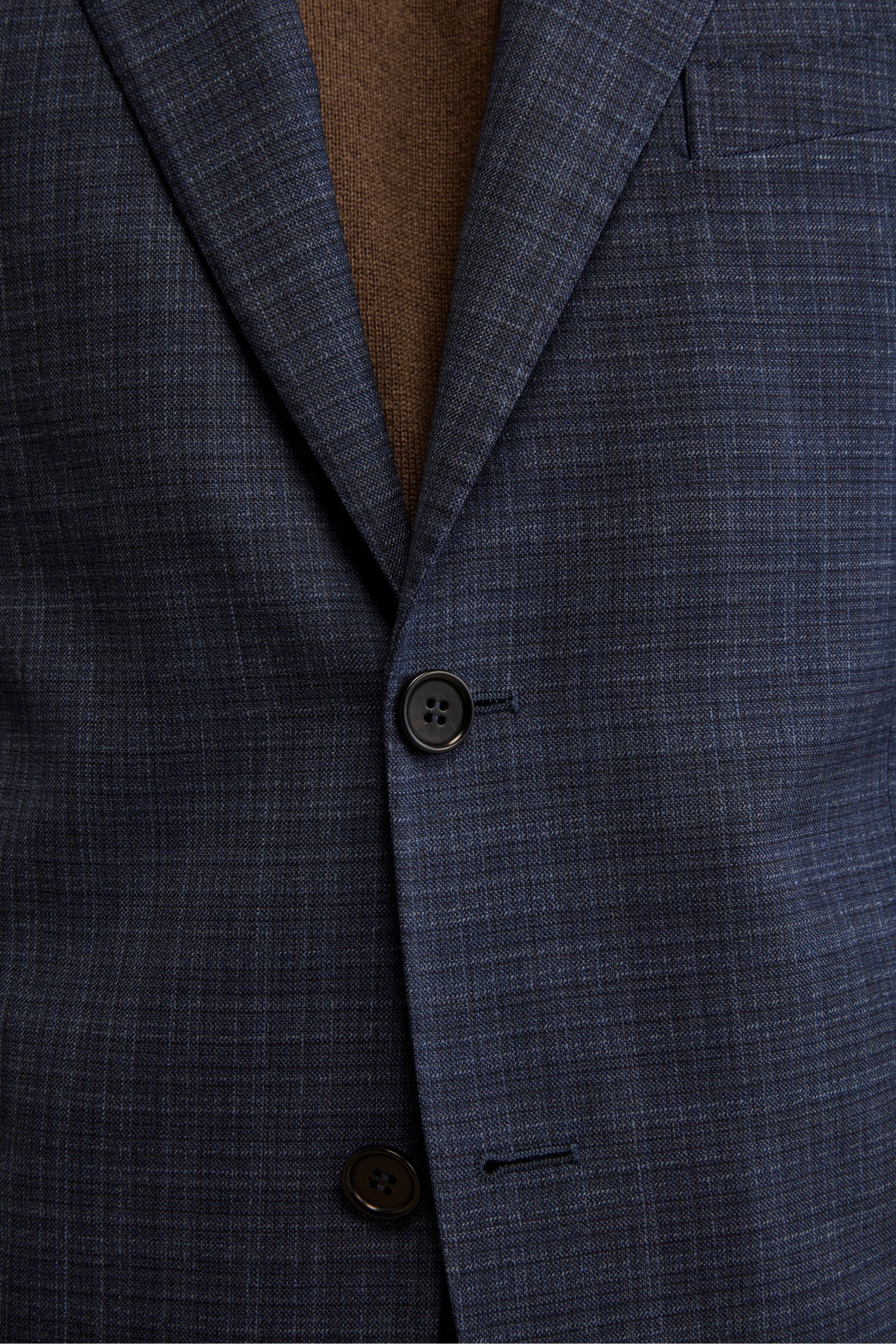 Check Comfort Fit Suit in Virgin Wool - Blue pattern