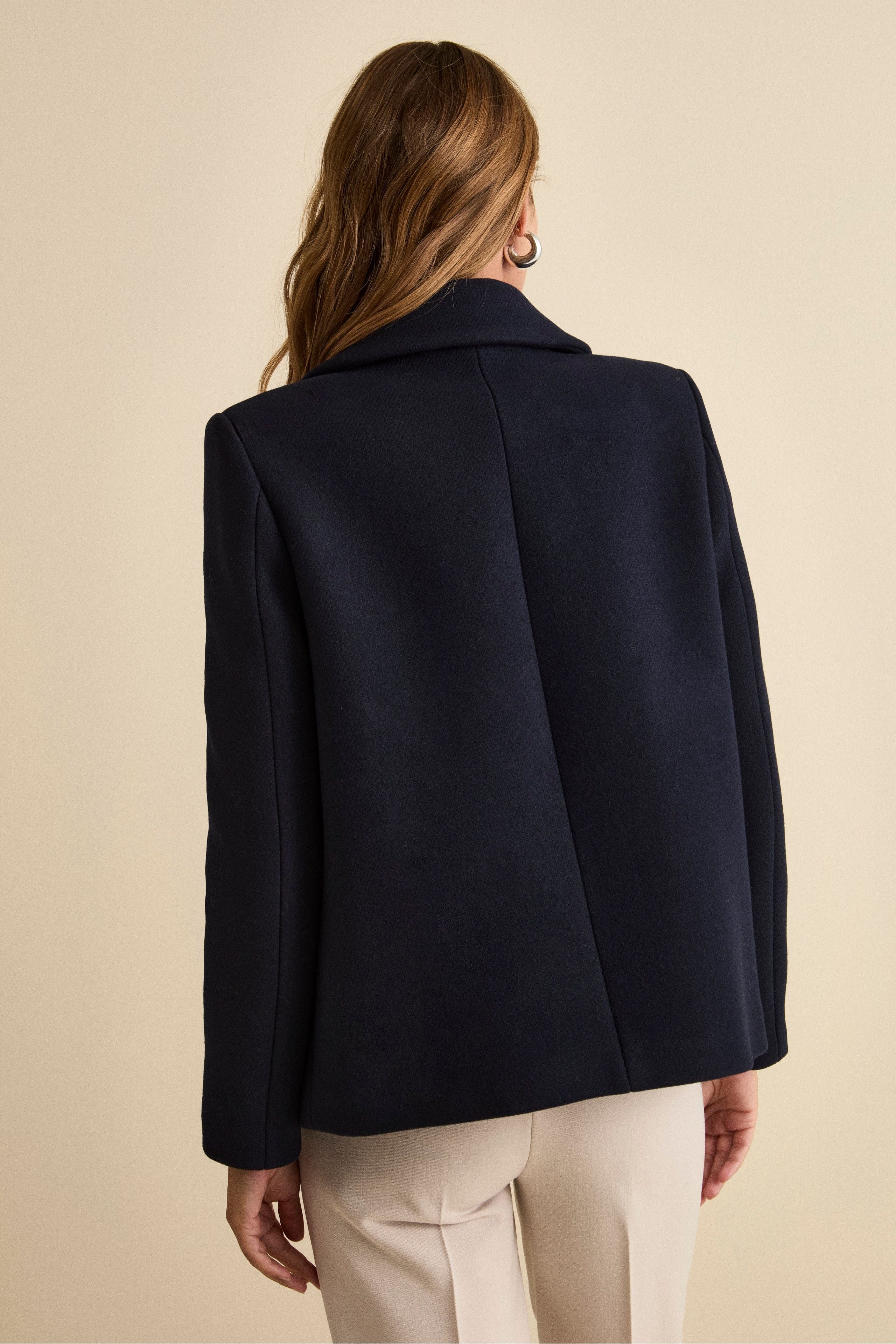 Short Flared Coat in Virgin Wool Blend - BLUE