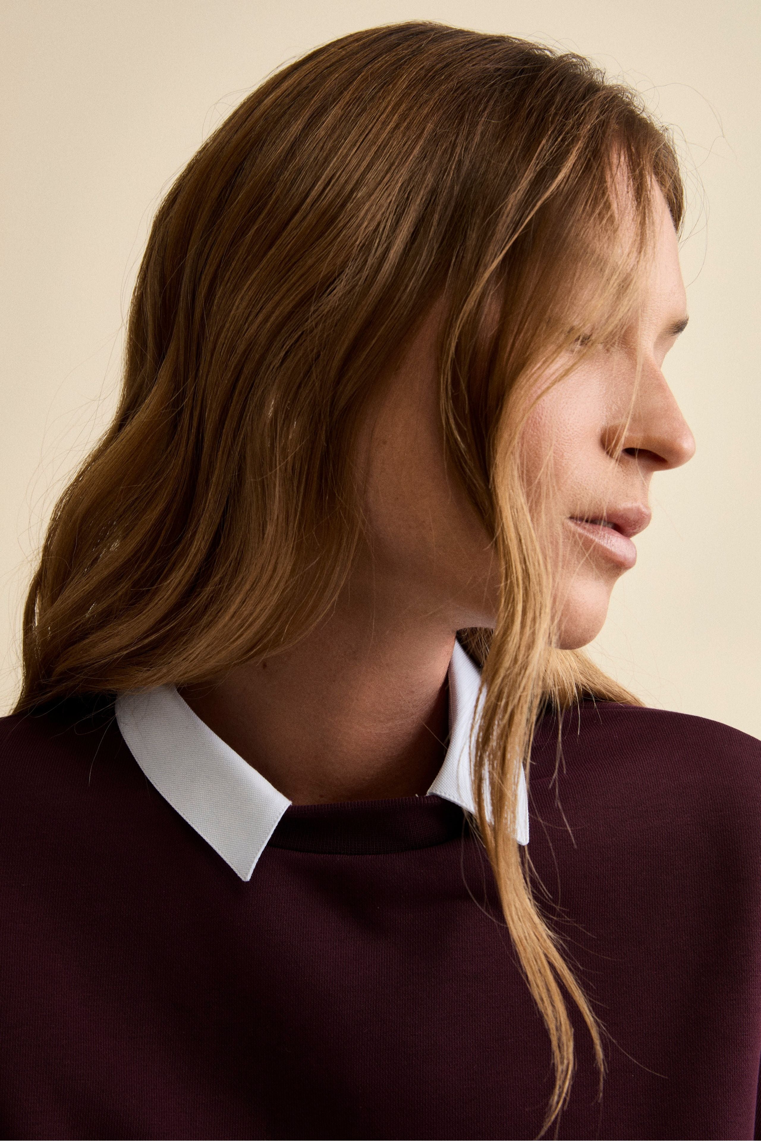 Oversized Cotton Crewneck Sweatshirt - Wine red