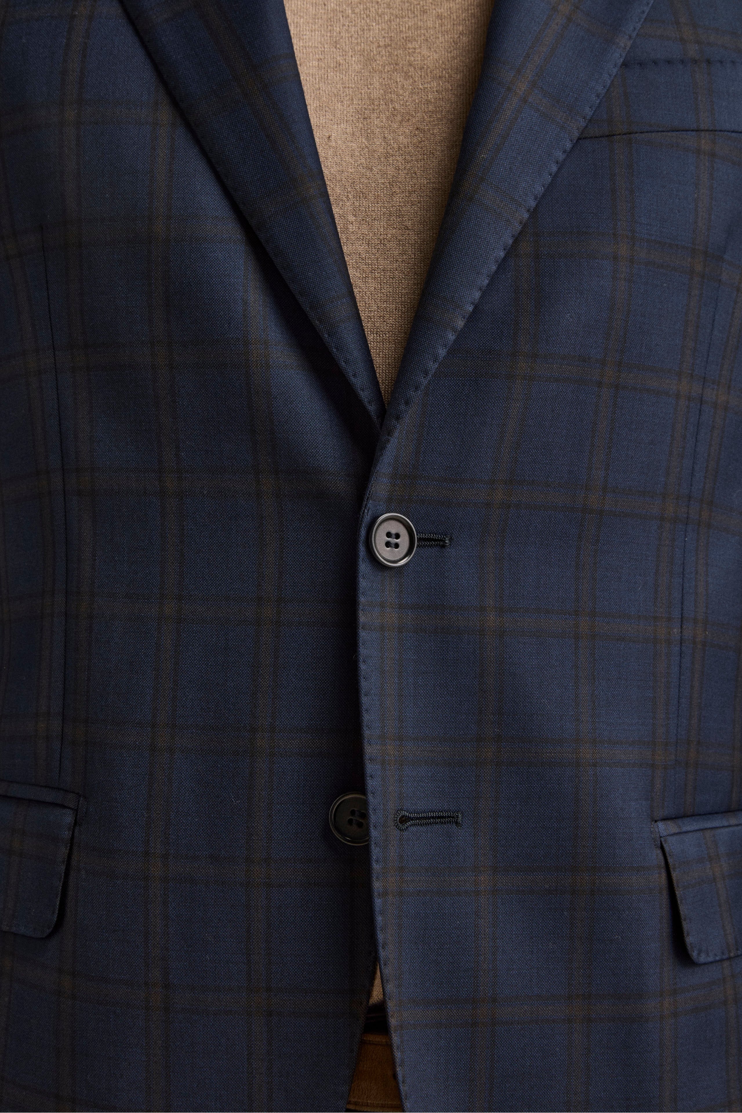 Slim-Fit Checked Lined Suit in Virgin Wool - Blue check