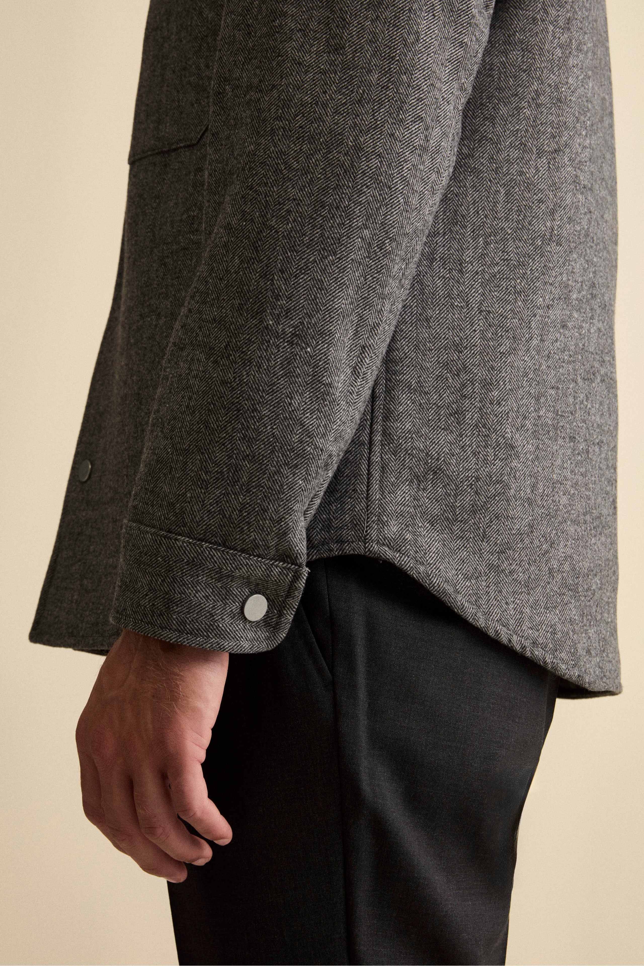 Overshirt Jacket in Wool Blend - grey herringbone