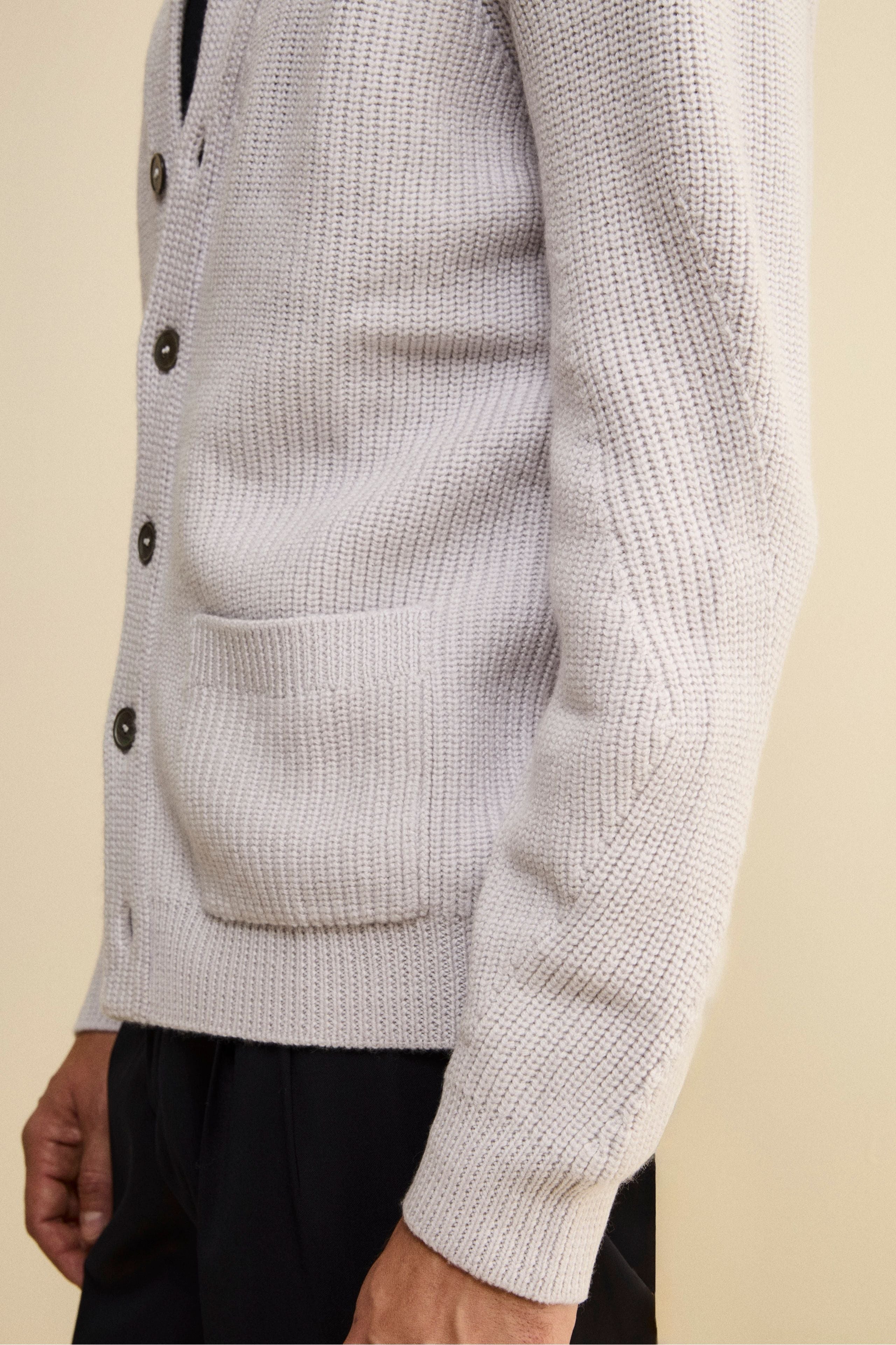 Cardigan en Laine Mérinos à Côte Anglaise - Gris clair