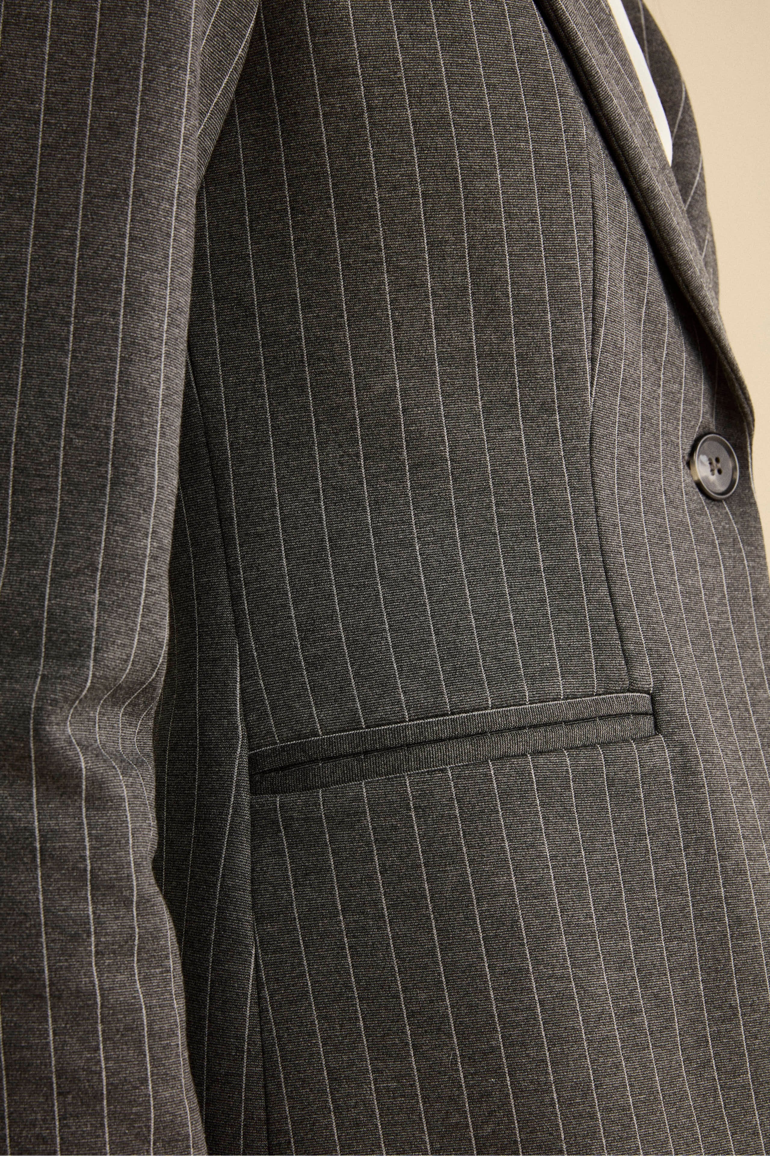 Pinstripe Single-Breasted Suit with Classic Lapel - Grey pinstripe