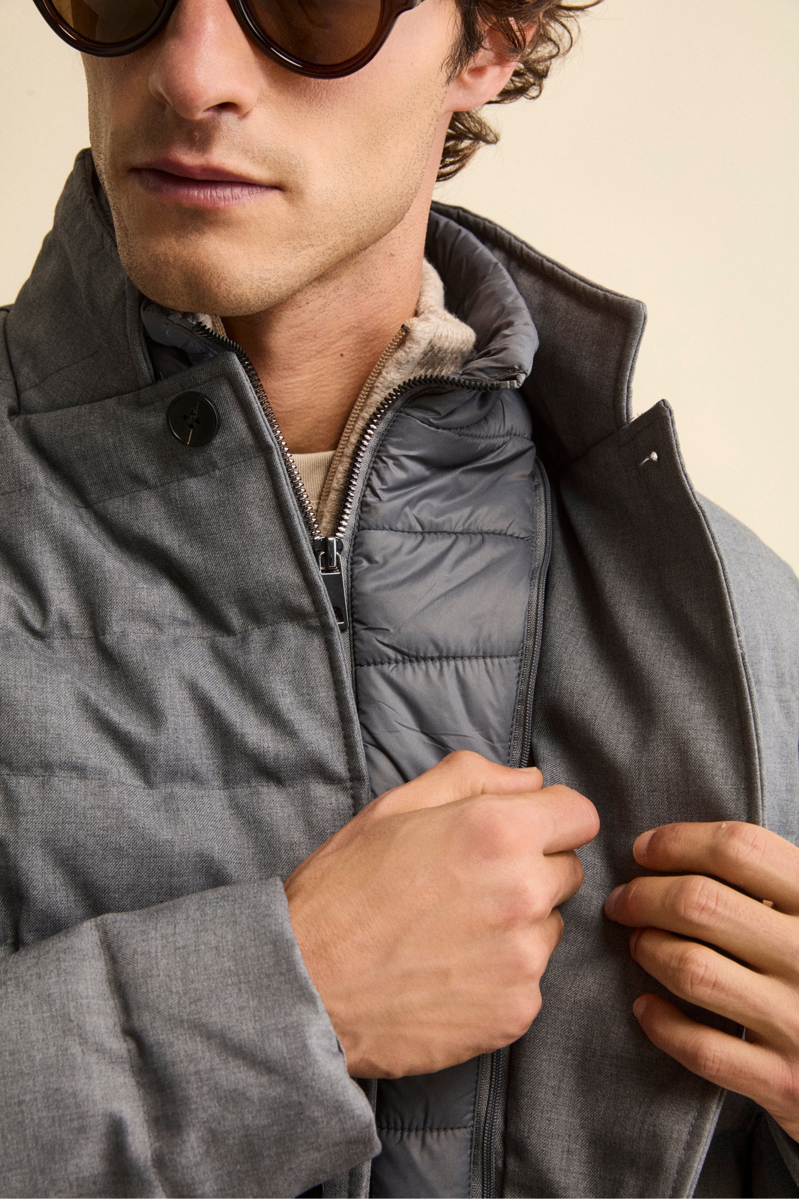 Padded Jacket with Bib - Grey melange
