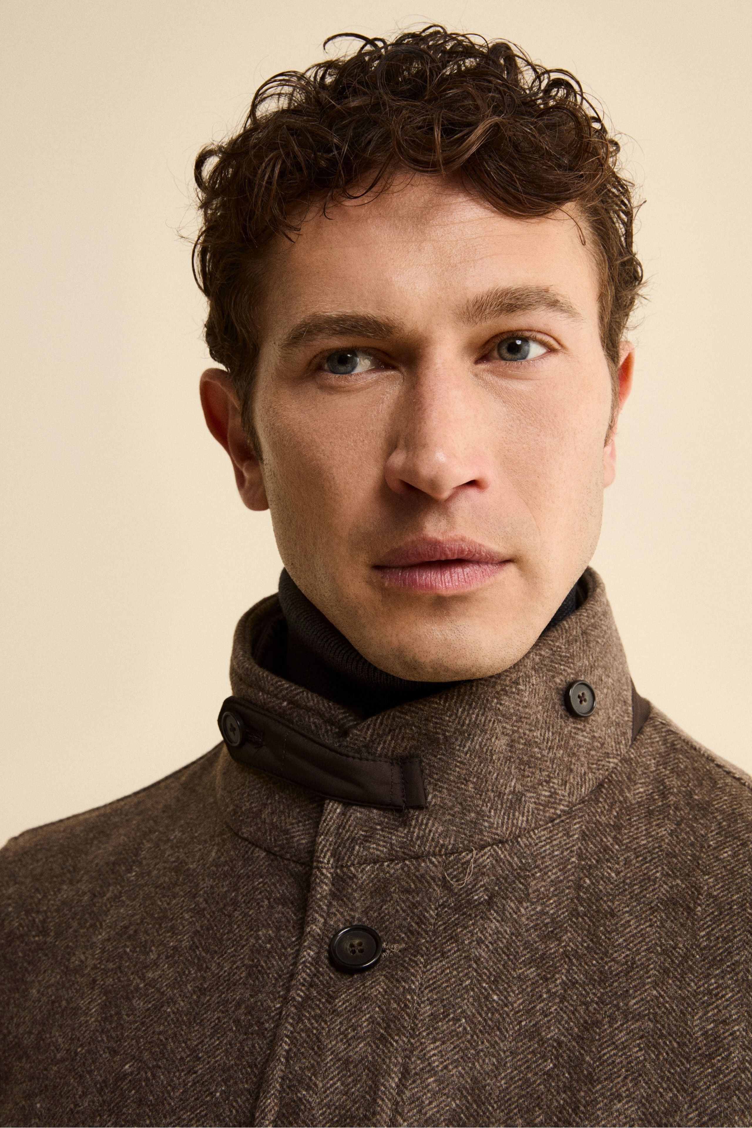 Herringbone Midi Coat in Wool and Cashmere Blend - BROWN MELANGE