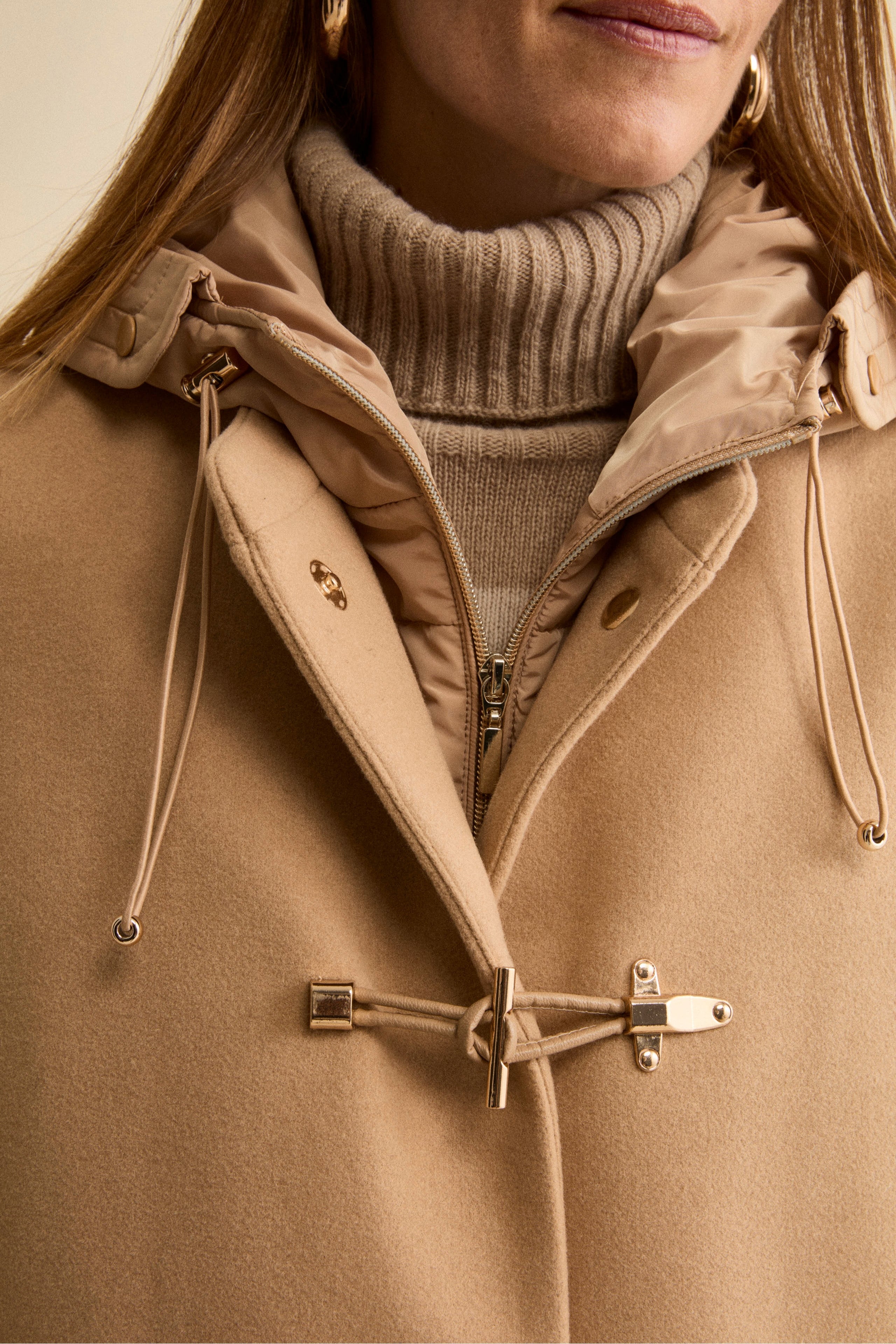 Midi Wool-Blend Coat with Toggle Fastening - Camel