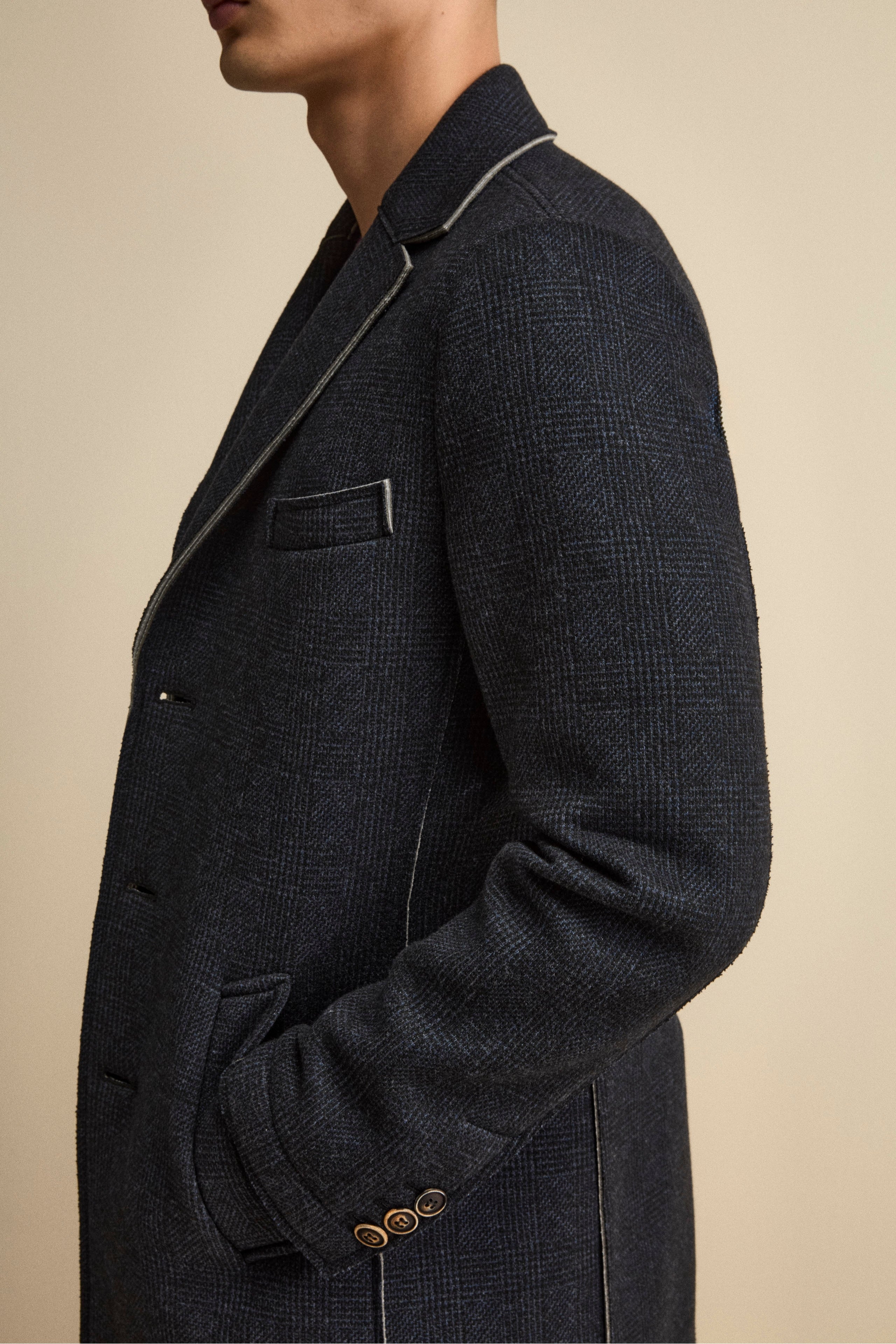 Raw-Cut Midi Patterned Coat - P-Poule Blue