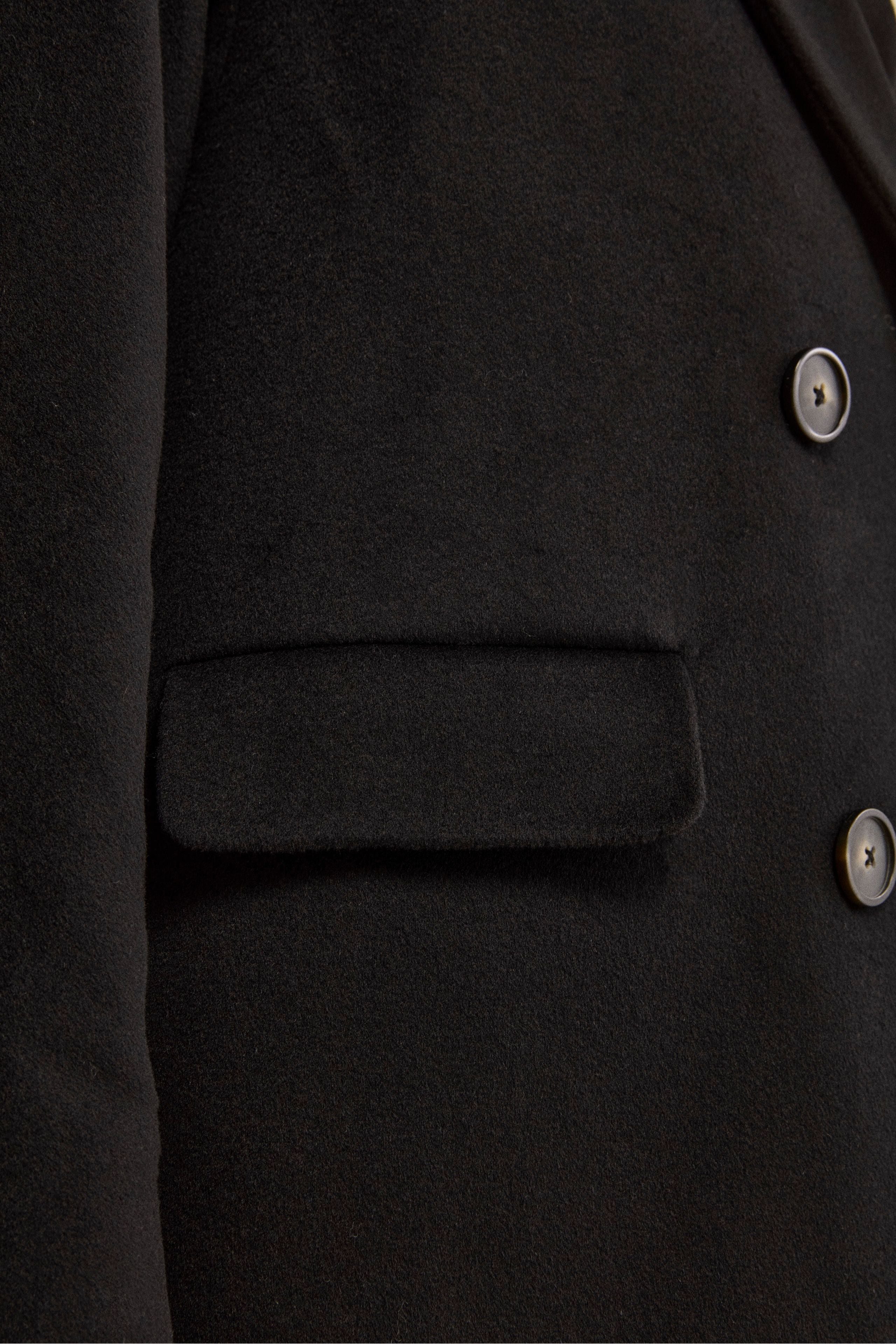 Midi Double-Breasted Coat in Wool and Cashmere Blend - BLACK