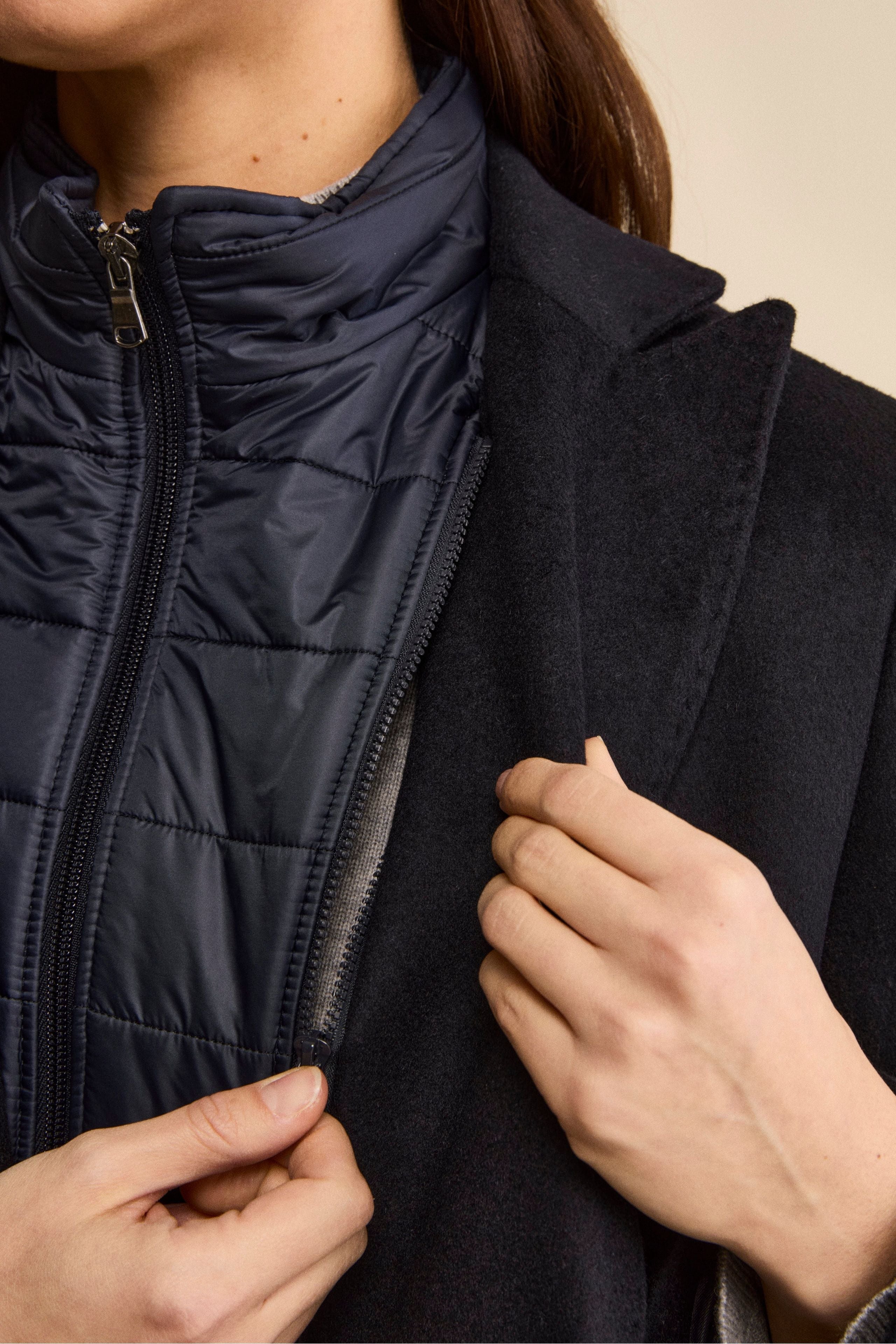 Midi Coat in Wool and Cashmere with Bib - BLUE