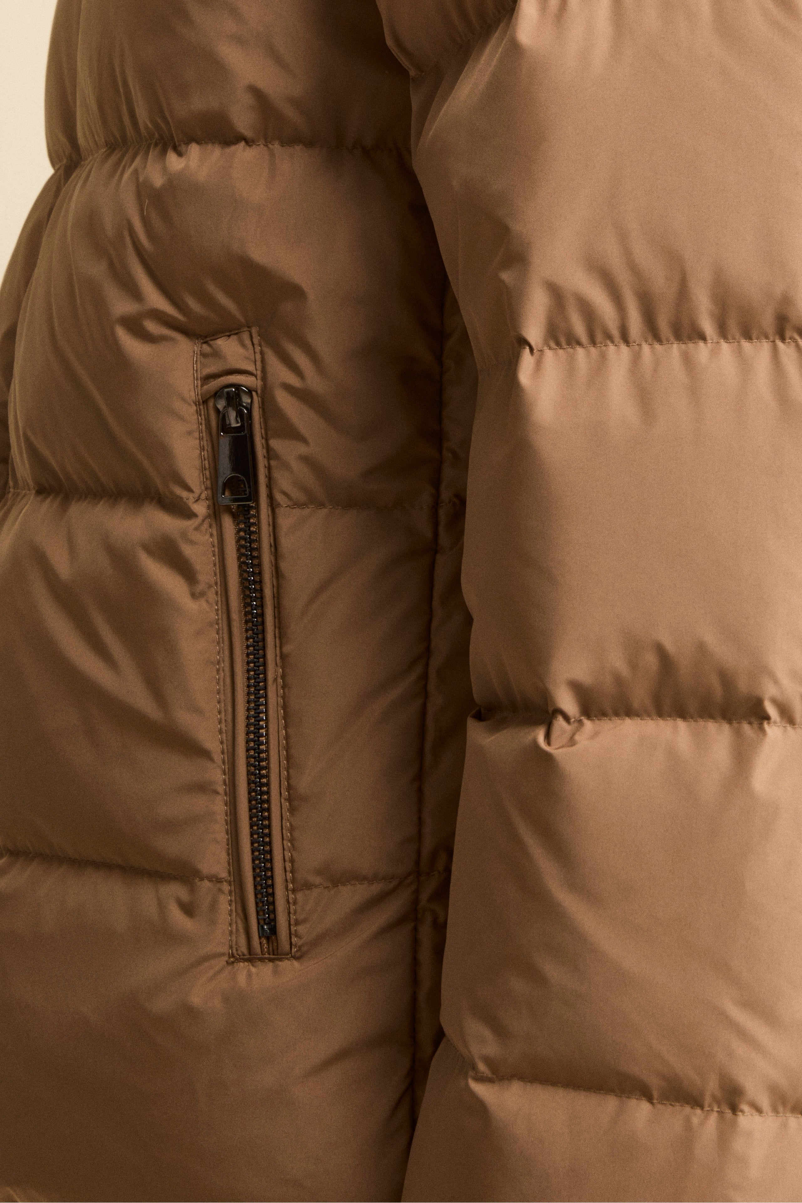 Down Jacket with Removable Hood - Camel