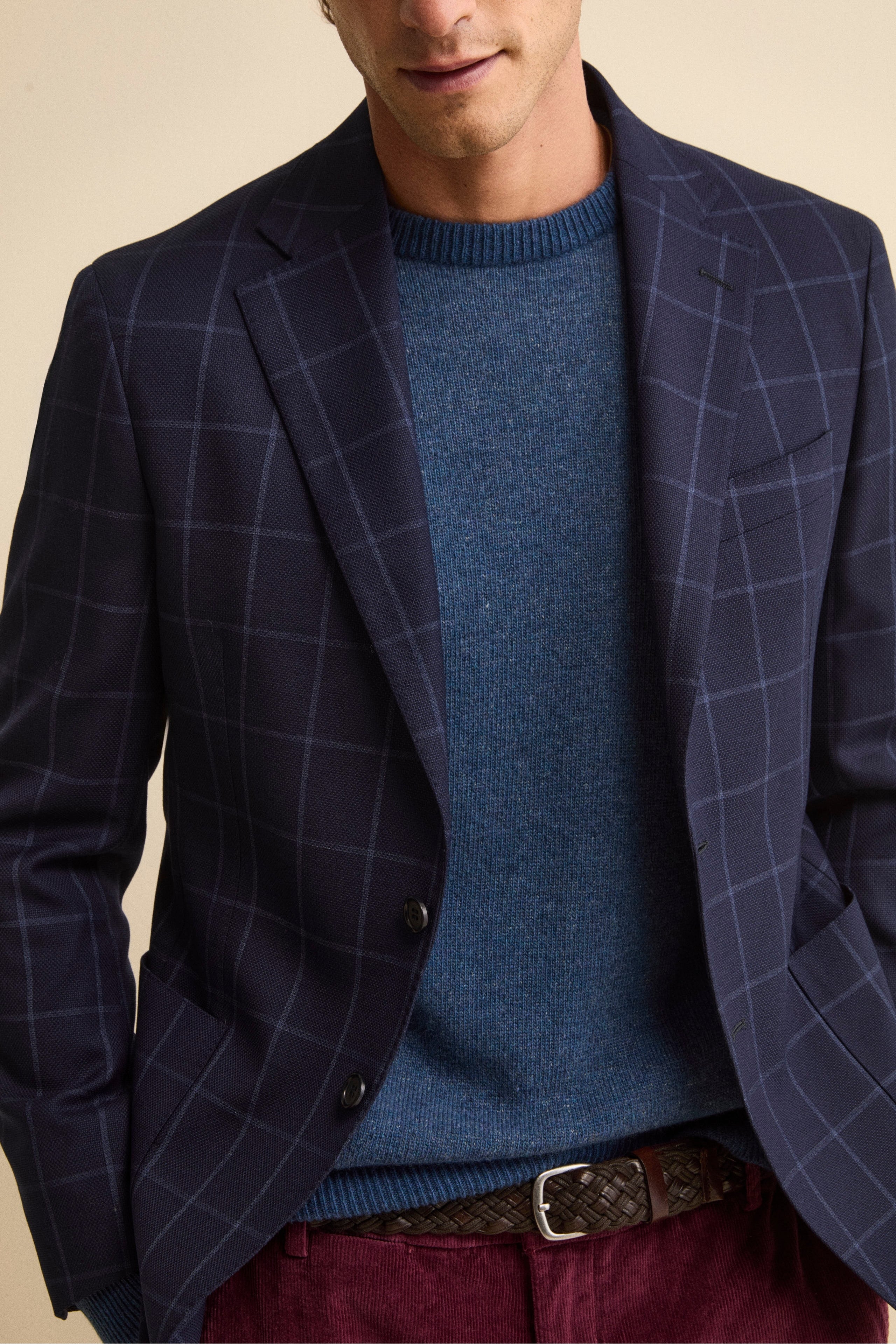 Unlined Single-Breasted Blazer in Virgin Wool - Blue check