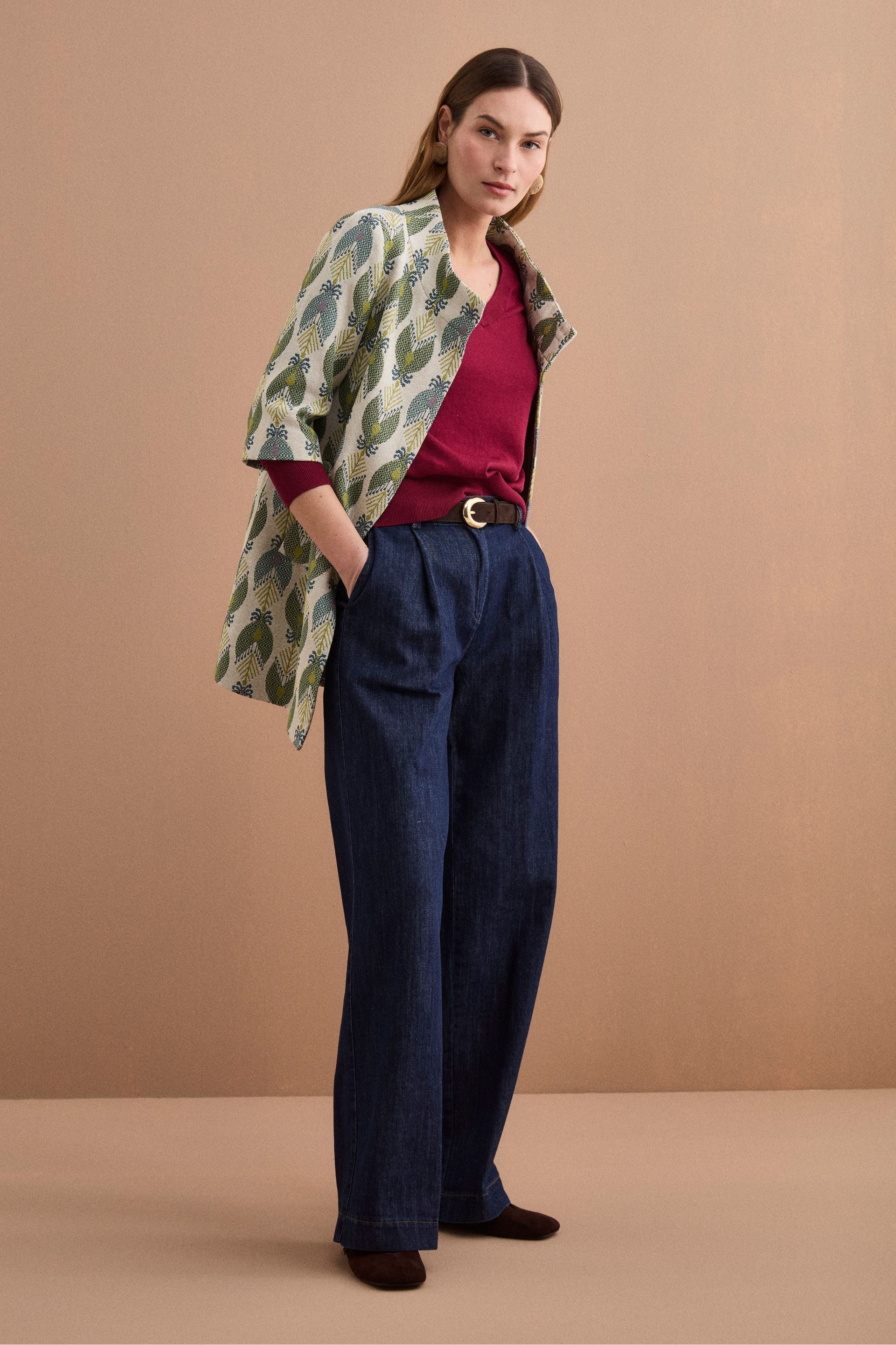 Pantalone in Denim a Gamba Larga con Pinces - DENIM