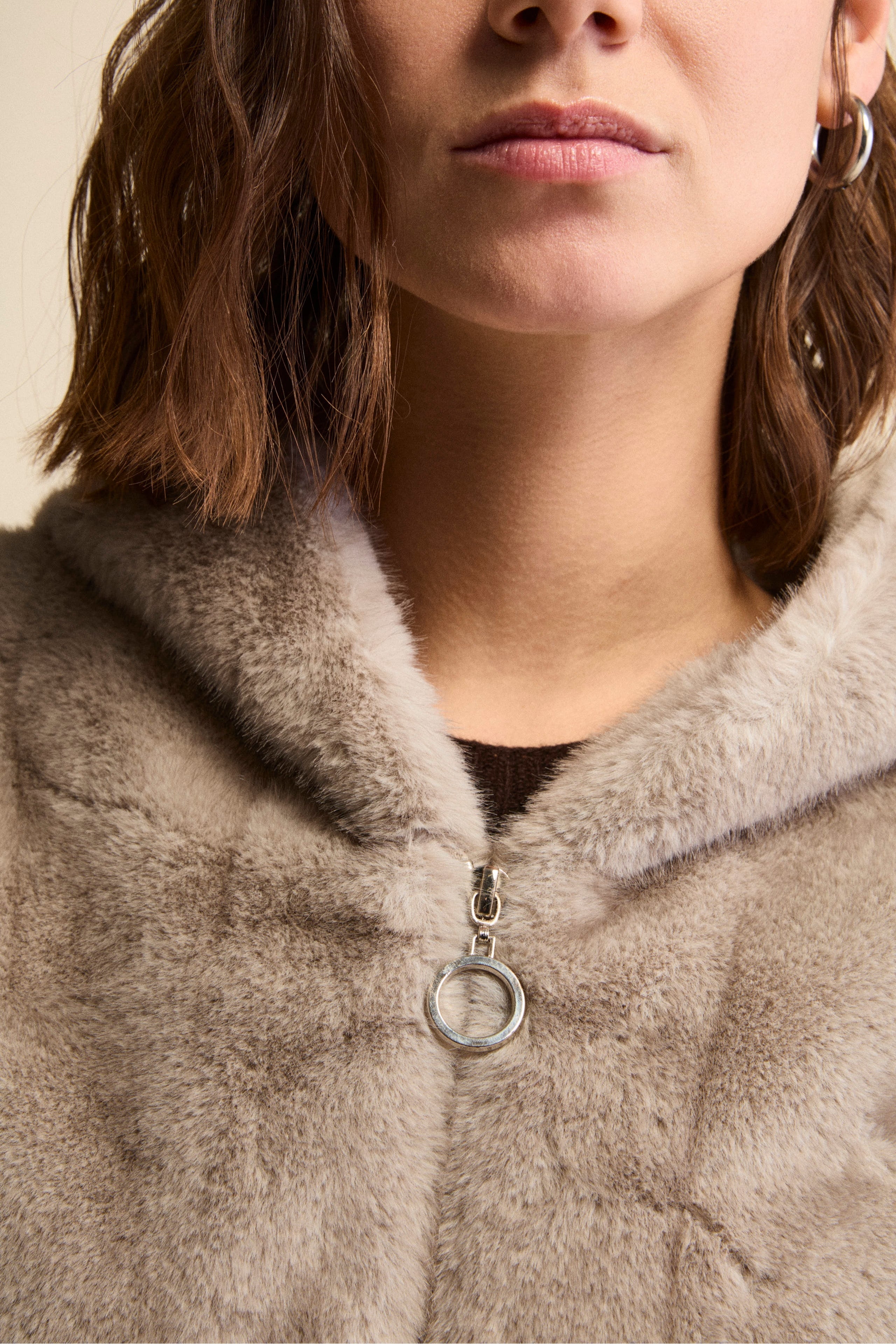 Fur Jacket with Zip and Hood - GREY