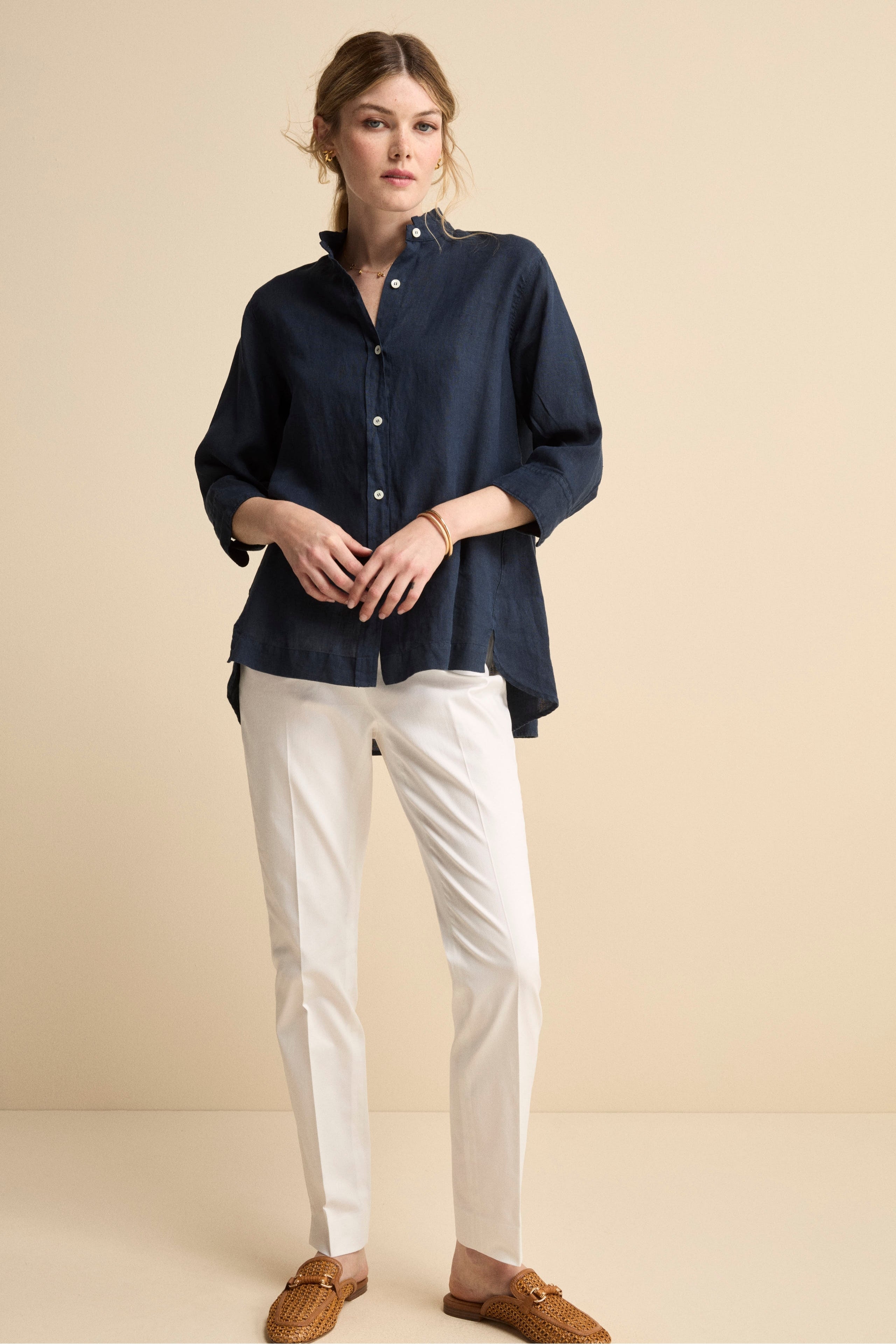 Pantalone Piquet a Sigaretta in Cotone - BIANCO