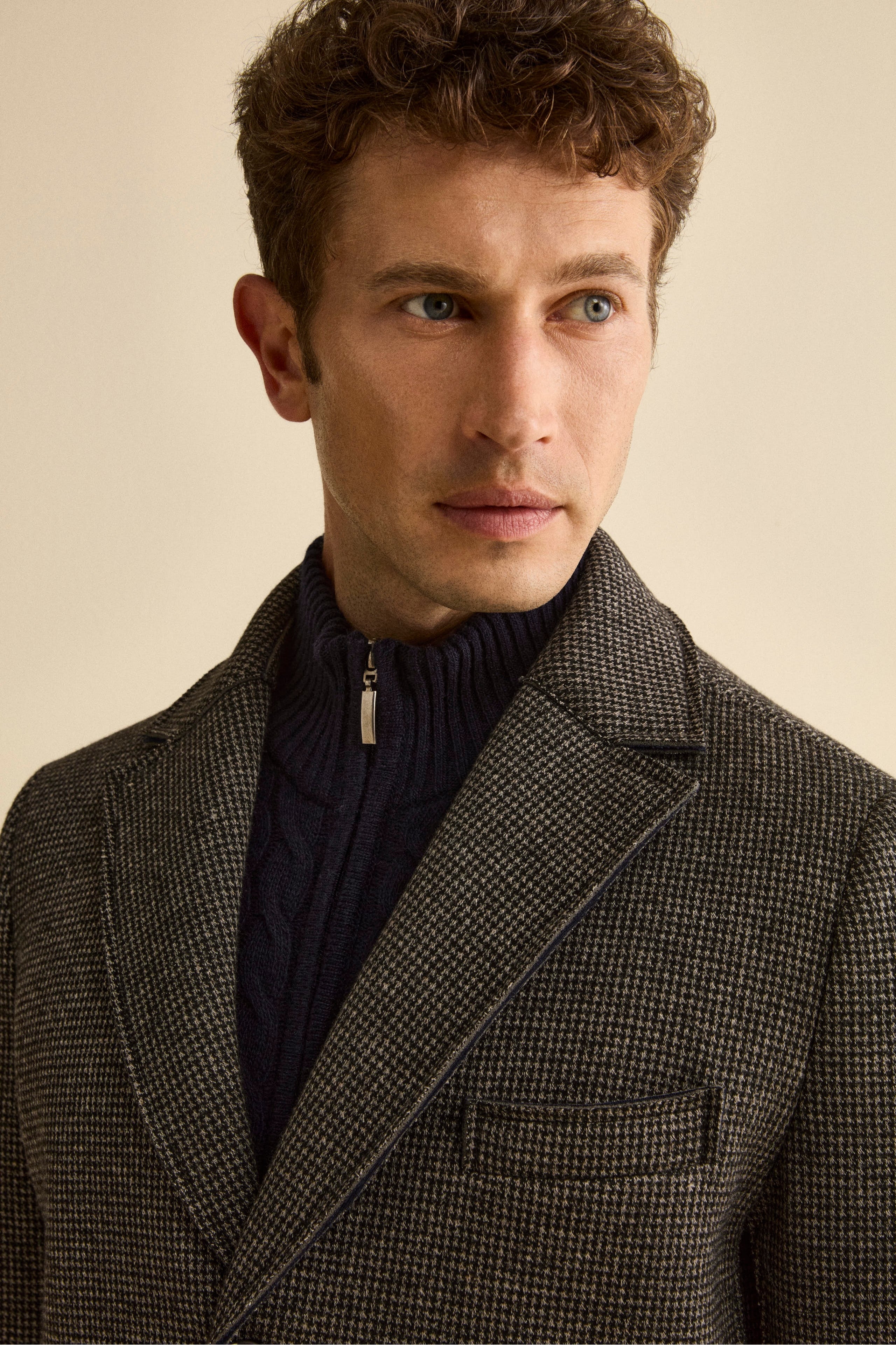 Raw-Cut Midi Patterned Coat - Grey-Black