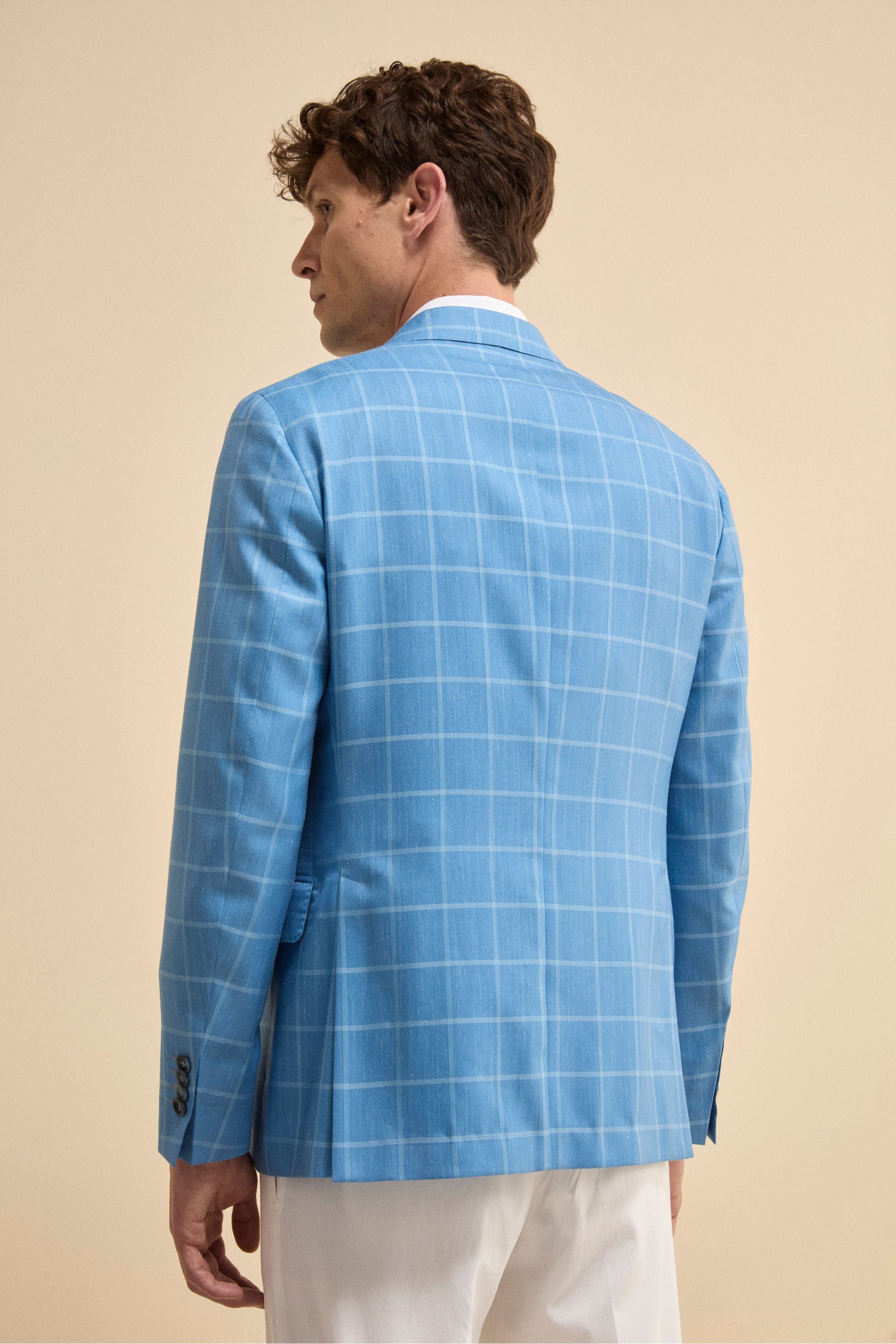 Giacca Check Monopetto in Seta e Cashmere - AZZURRO QUADRI