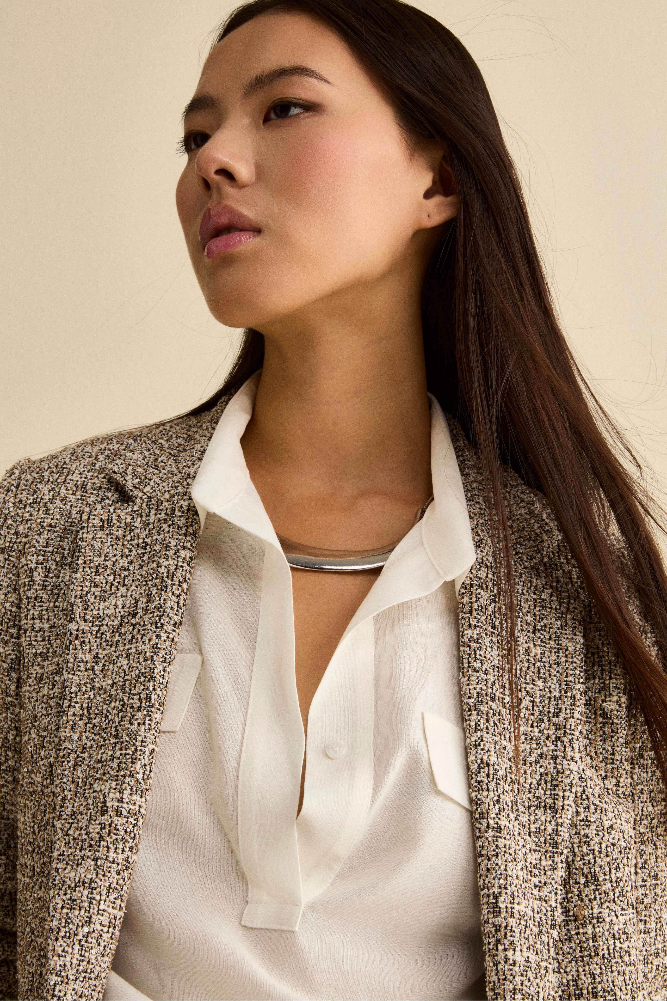 Single-Breasted Bouclé Jacket with Sequins - BLACK