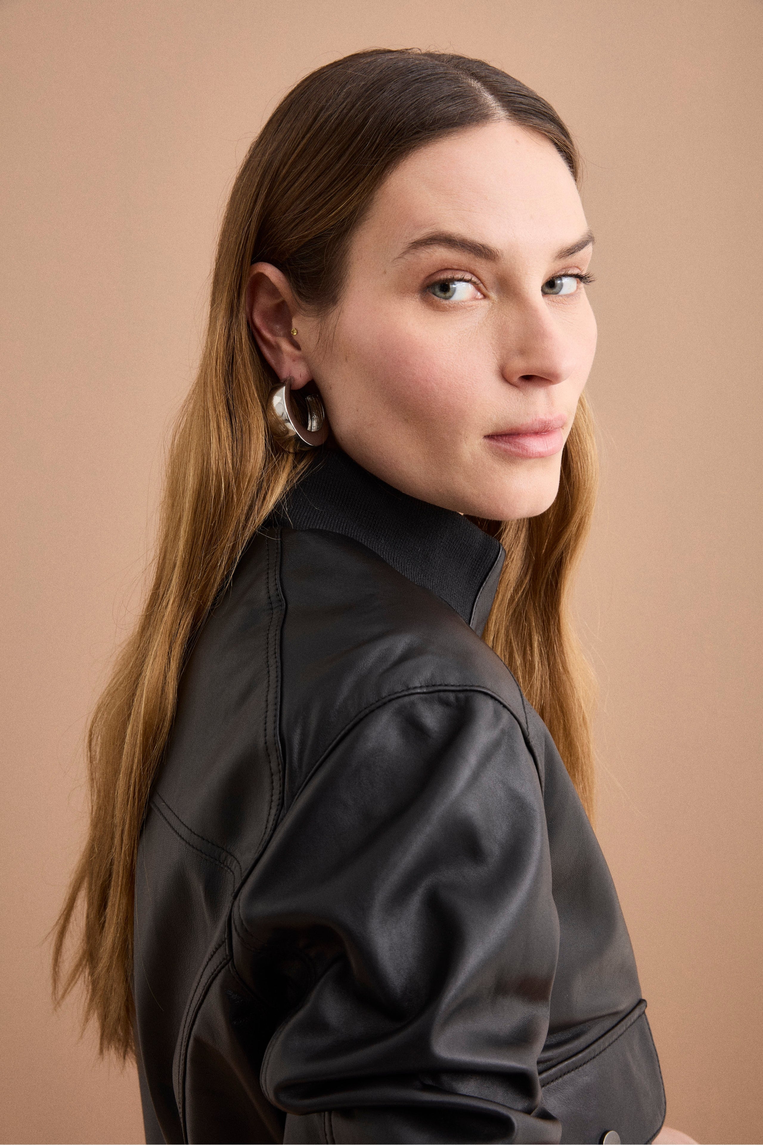 Bomber in Pelle con Tasche - NERO