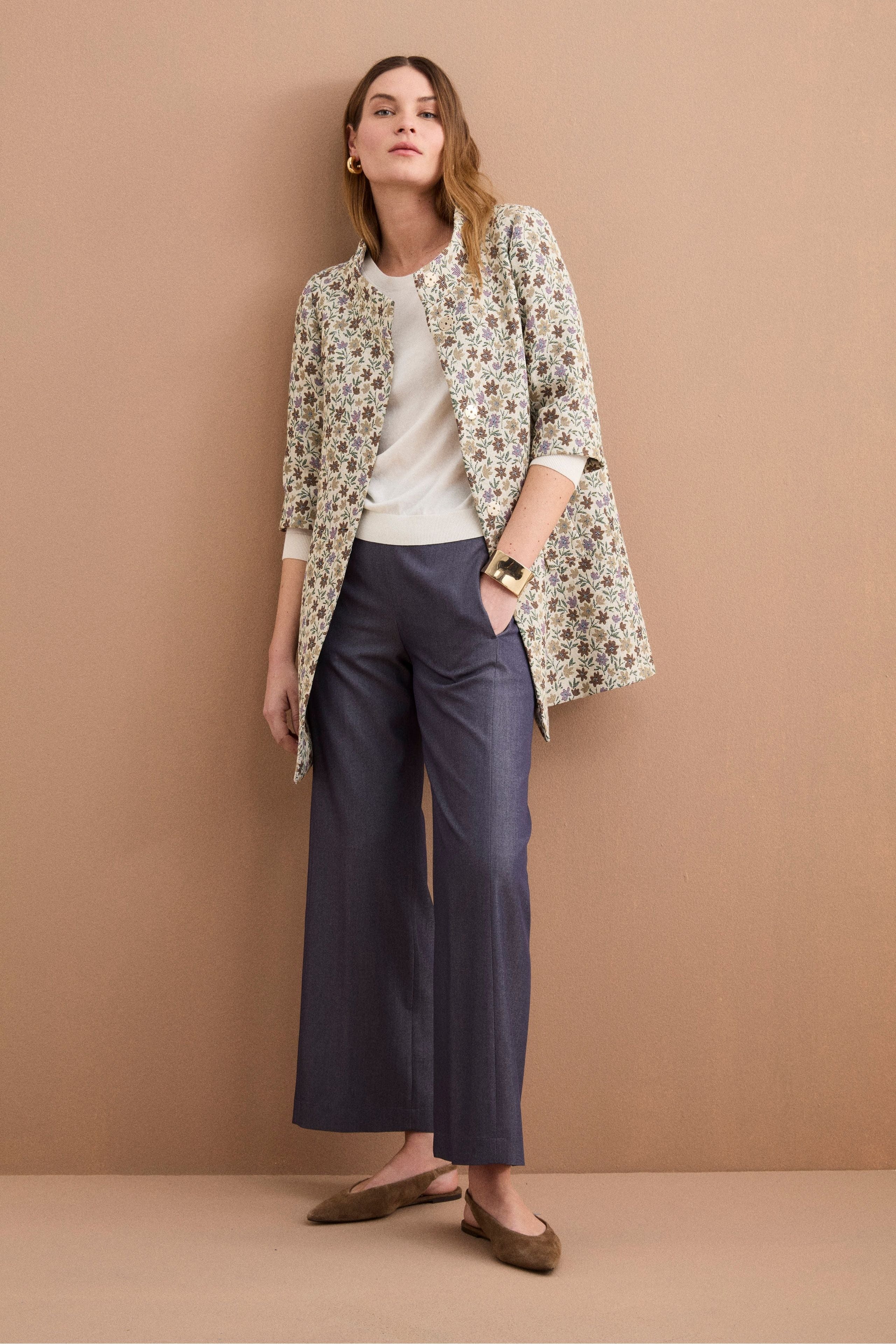 Cappotto Leggero Foderato in Fantasia Jacquard - FANT. MORO