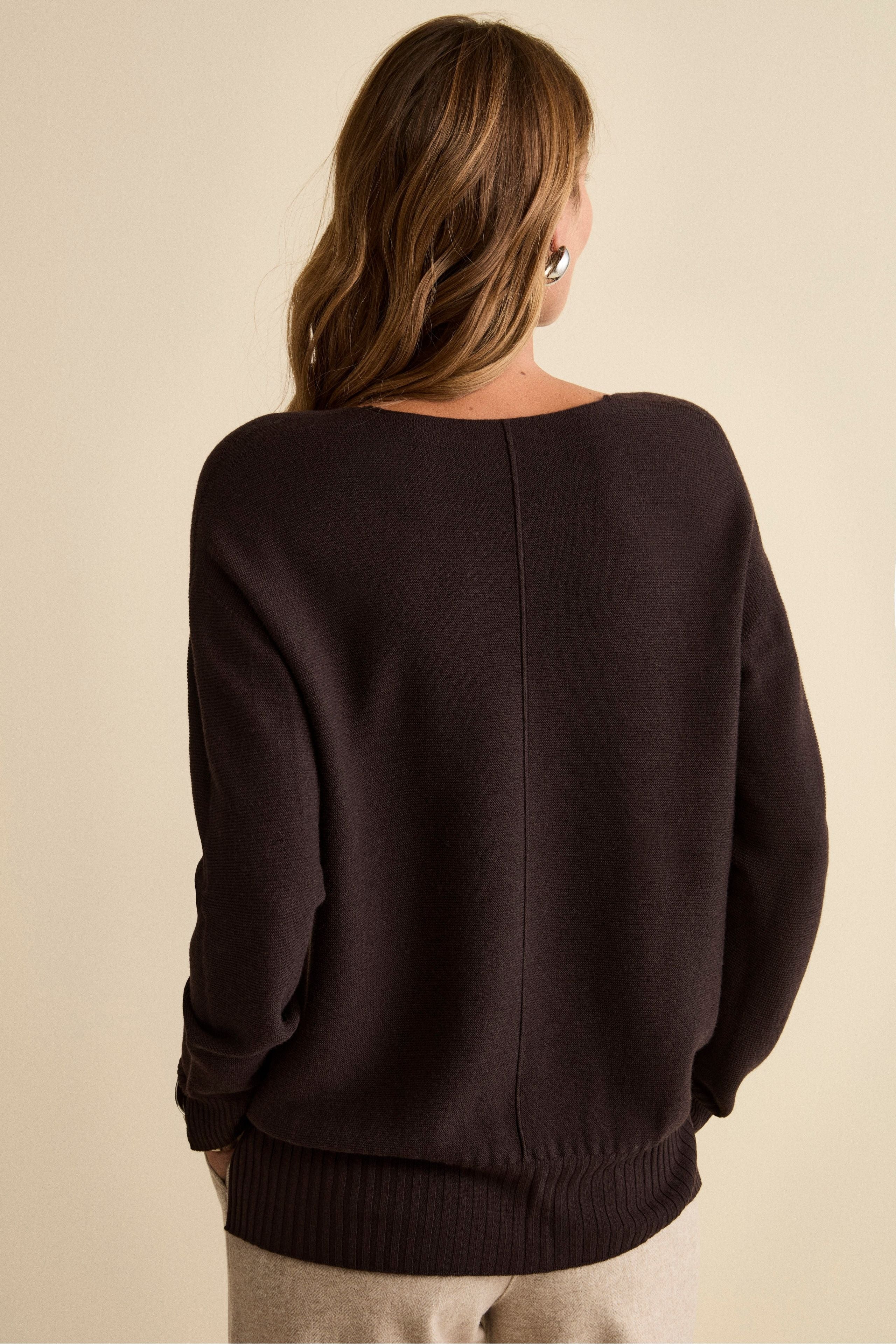Oversized Merino Wool V-Neck Sweater - Dark brown