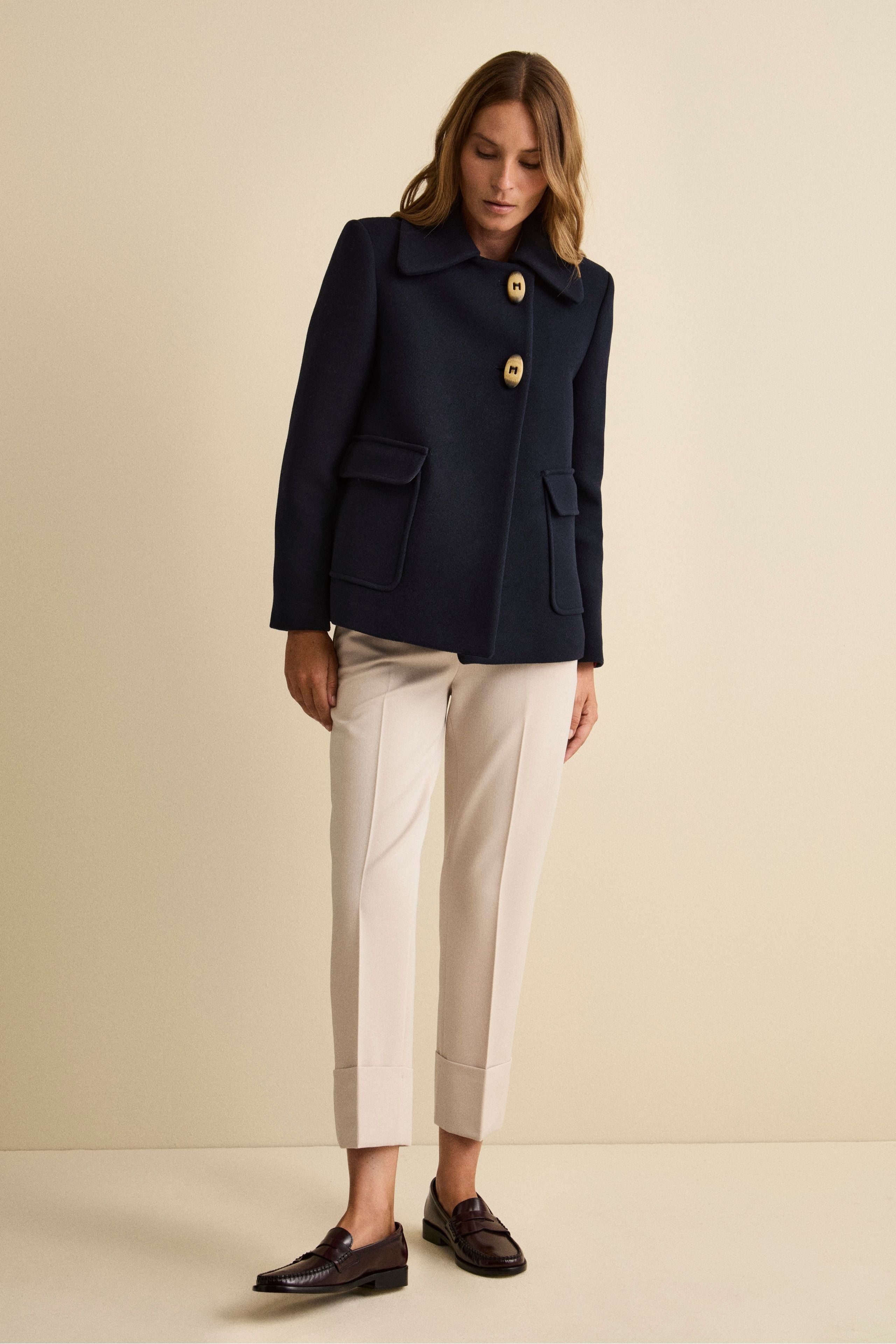 Cigarette Trousers with Pleats and Cuffs - CREAM